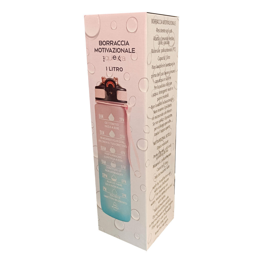 Borraccia Motivazionale 1 lt | rosa-azzurra | soft-touch | tappo ermetico 3/3