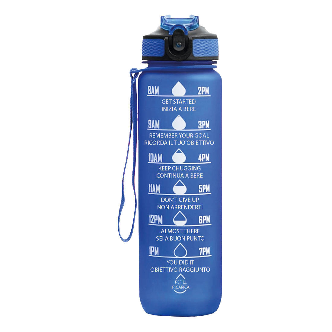 FITPADDY Borraccia Motivazionale 1 lt | blu | finitura soft-touch | tappo ermetico