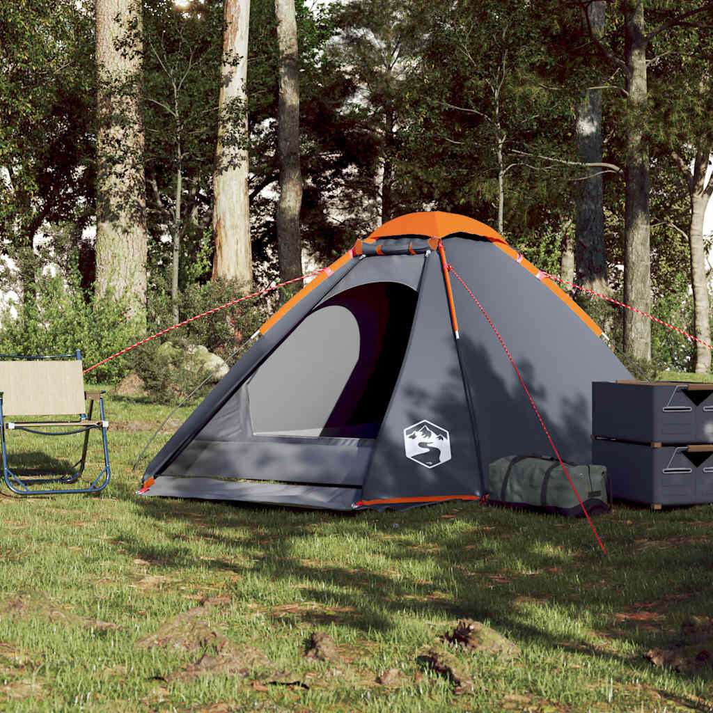 VidaXL Kuppelzelt 4 Personen wasserdicht grau und orange 3/7
