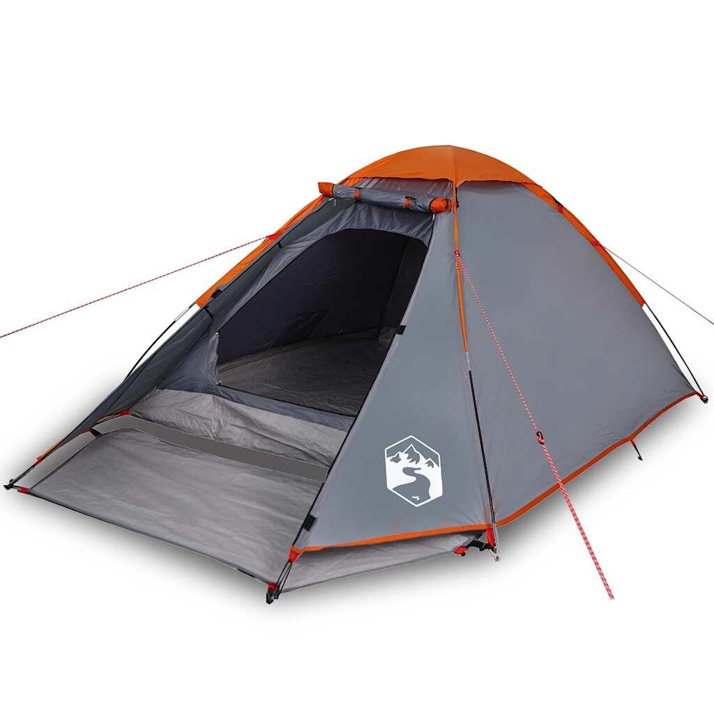 VidaXL Kuppelzelt 4 Personen wasserdicht grau und orange 2/7