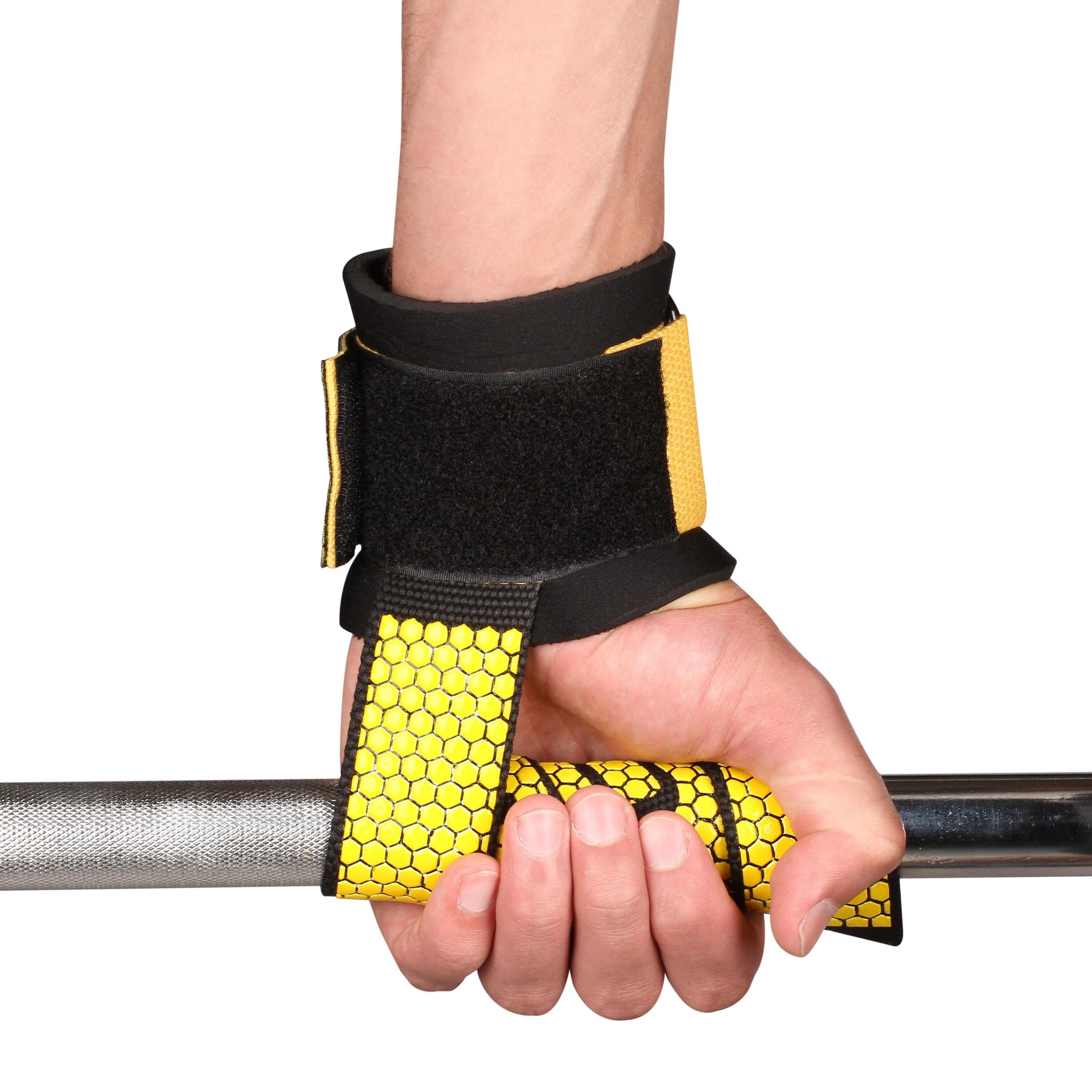 Bracelet de Levage de Poids avec Soulevé de Terre (Paire) INDIGO Noir-Jaune 3/3