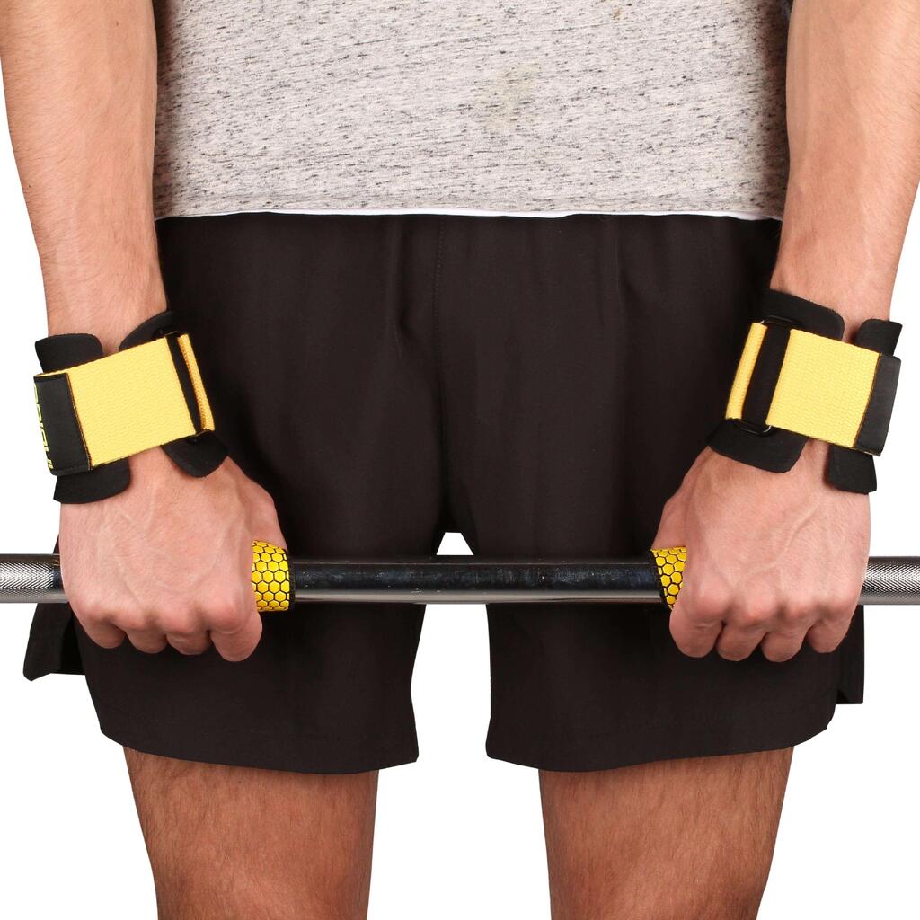 INDIGO Weightlifting Wrist Wraps Deadlift Support Pair Black-Yellow