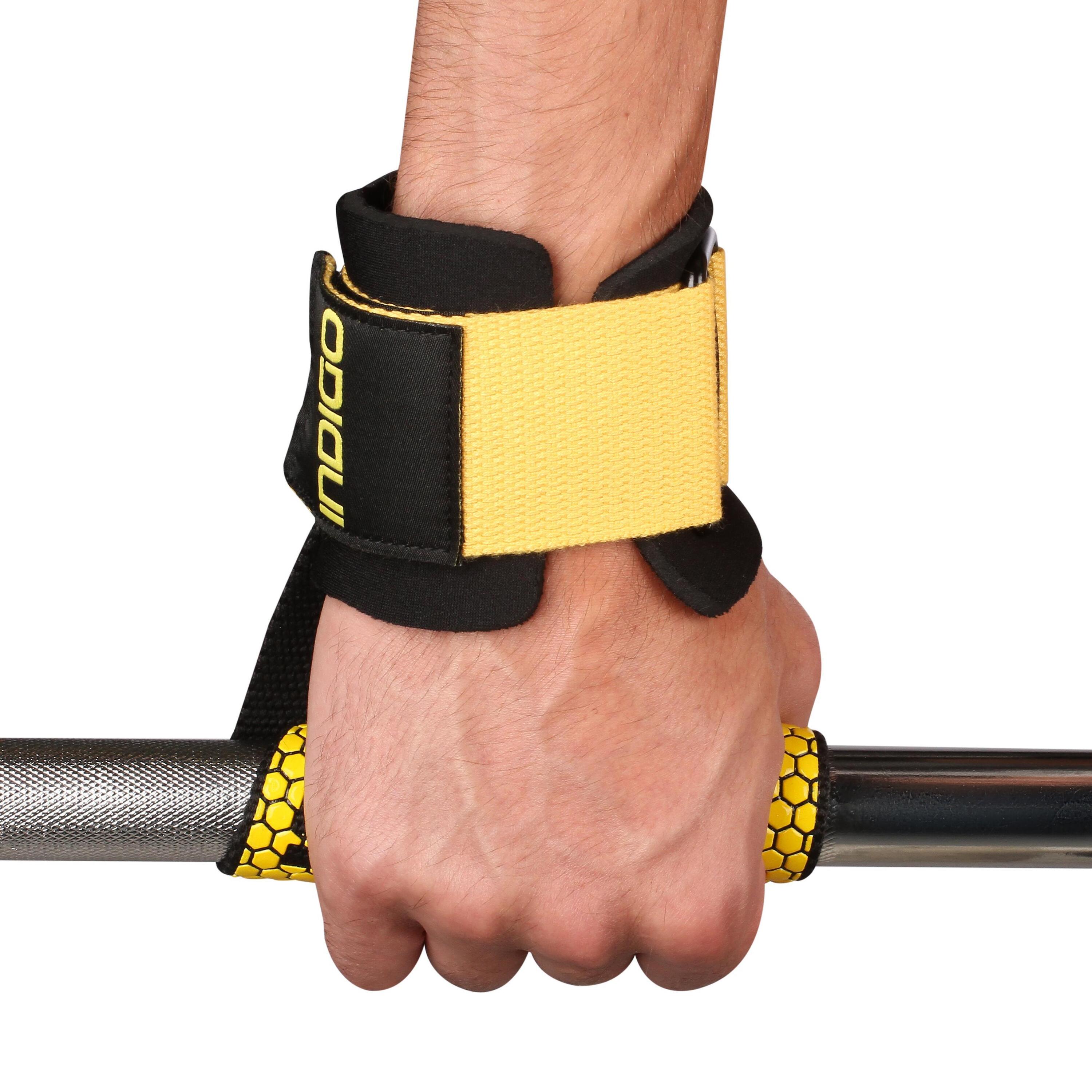 Bracelet de Levage de Poids avec Soulevé de Terre (Paire) INDIGO Noir-Jaune 2/3
