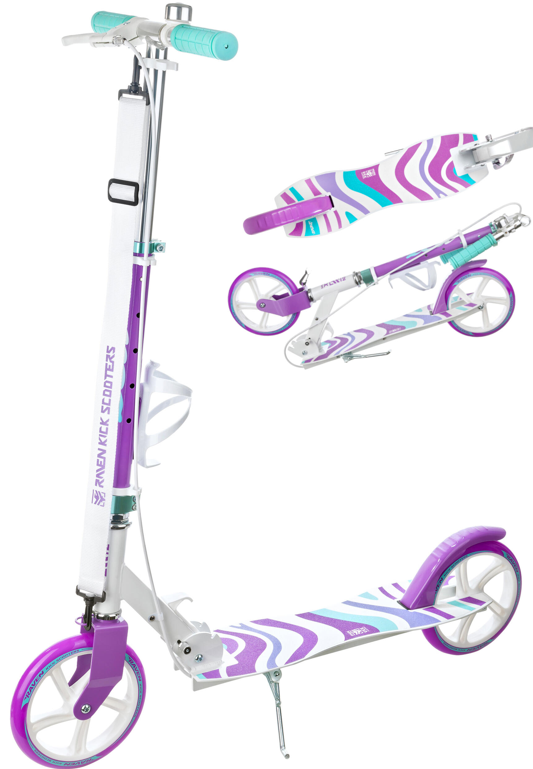RAVEN Klappbarer Roller mit Bremse und Klingel Zea 200mm Weiß/Violett