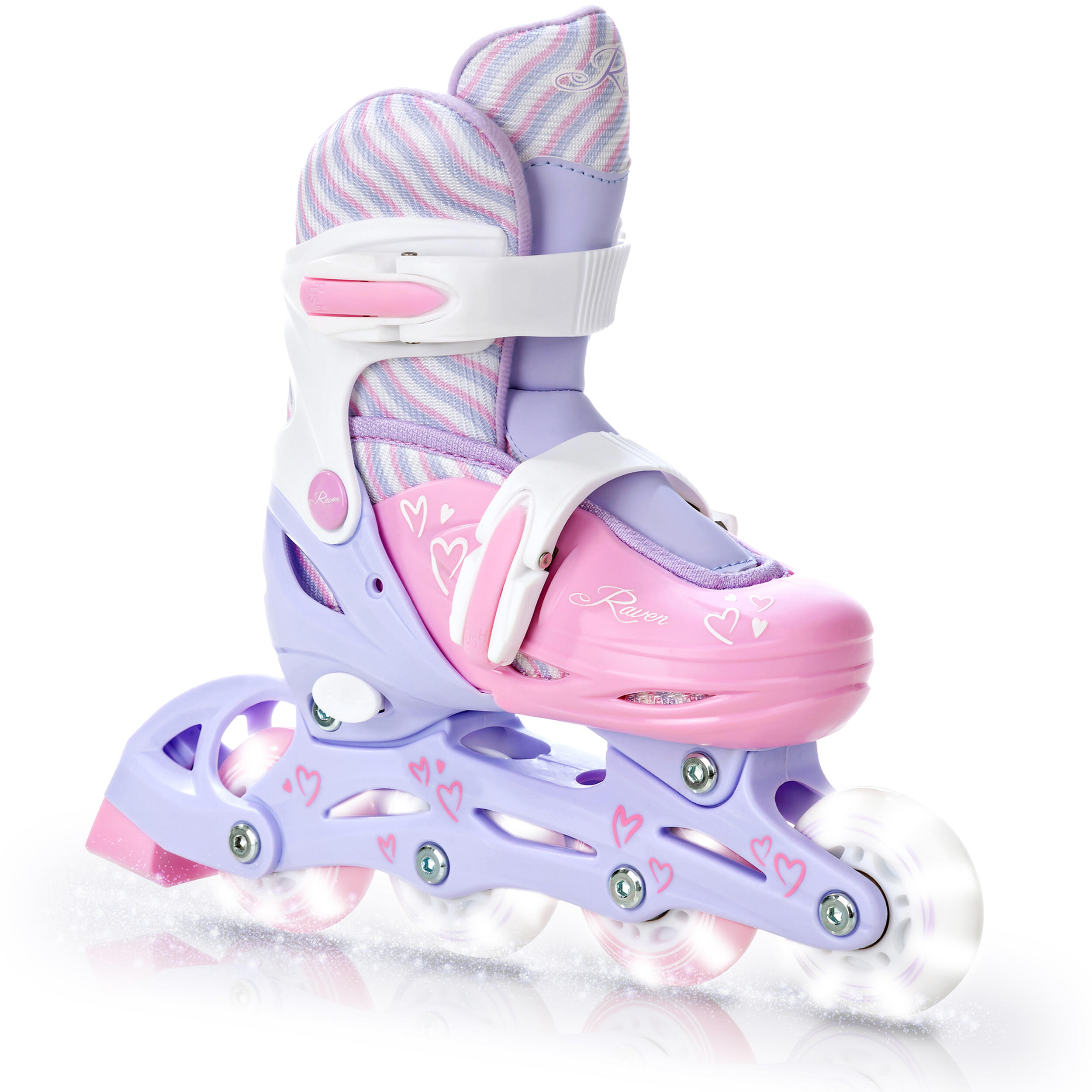 Raven - Patins À Roulettes Ajustables Roues Lumineuses Loret - Rollers En Ligne - Blanc|rose|violet - Decathlon