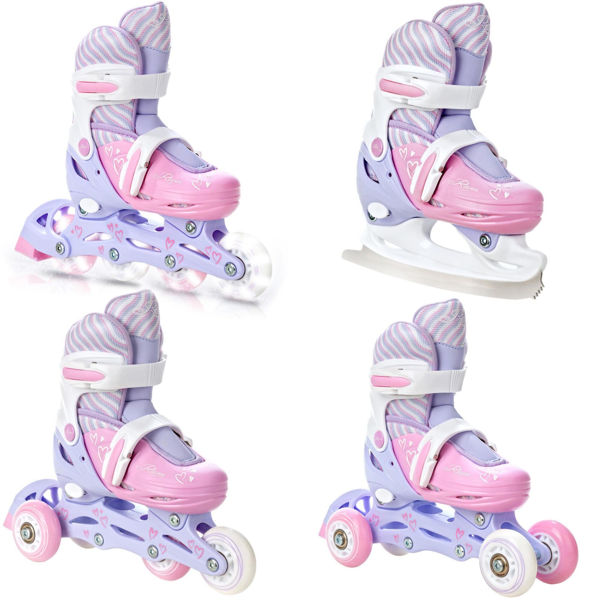 Raven - Patins À Roulettes Patins Ajustables 4in1 Raven Loret Roues Lumineuses - Rollers En Ligne - Blanc|rose|violet - Decathlon