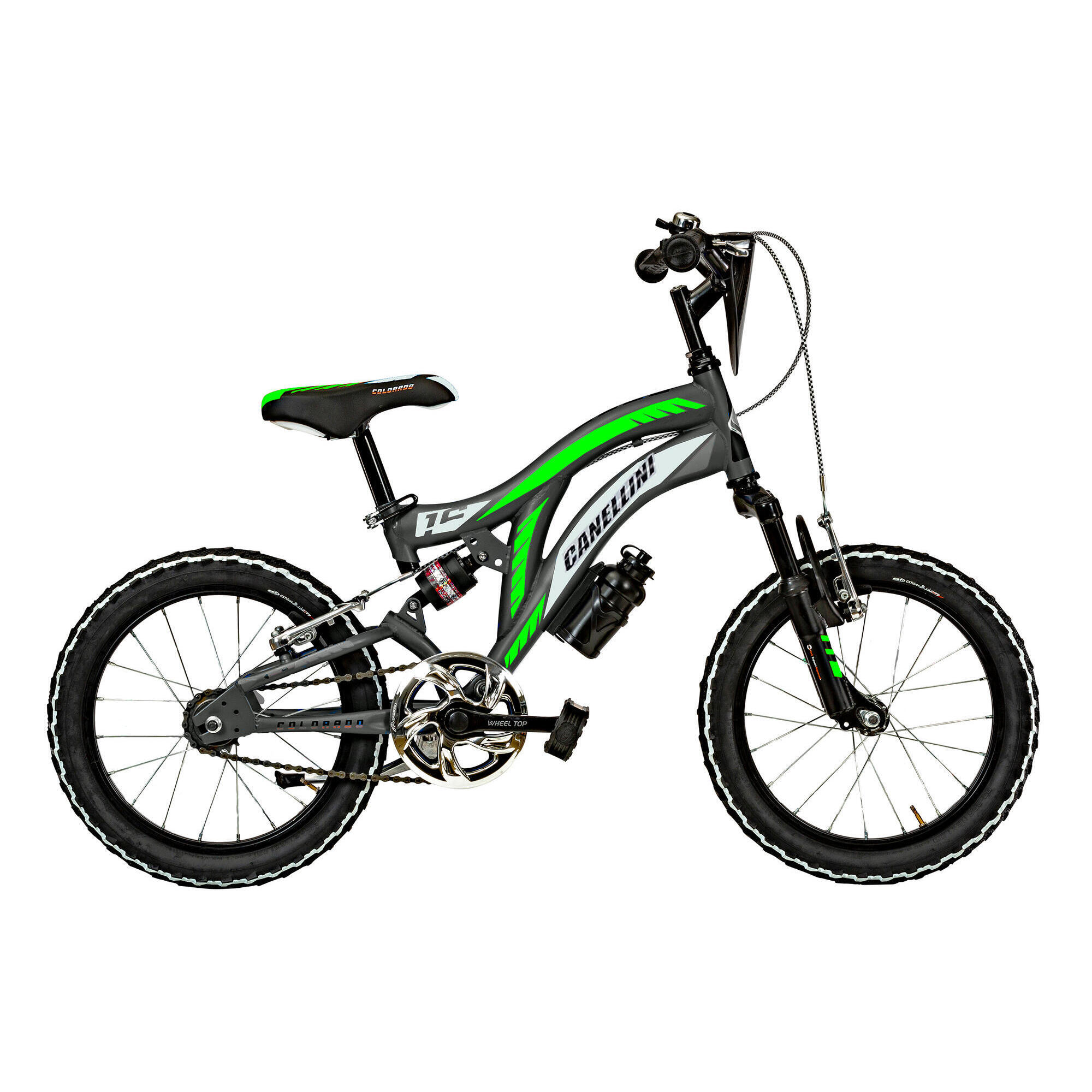 Canellini - Vélo Enfant Vtt Canellini Colorado 16" Full Suspension - Titane/vert - Vélo Enfant - Gris|vert - 16" - Decathlon