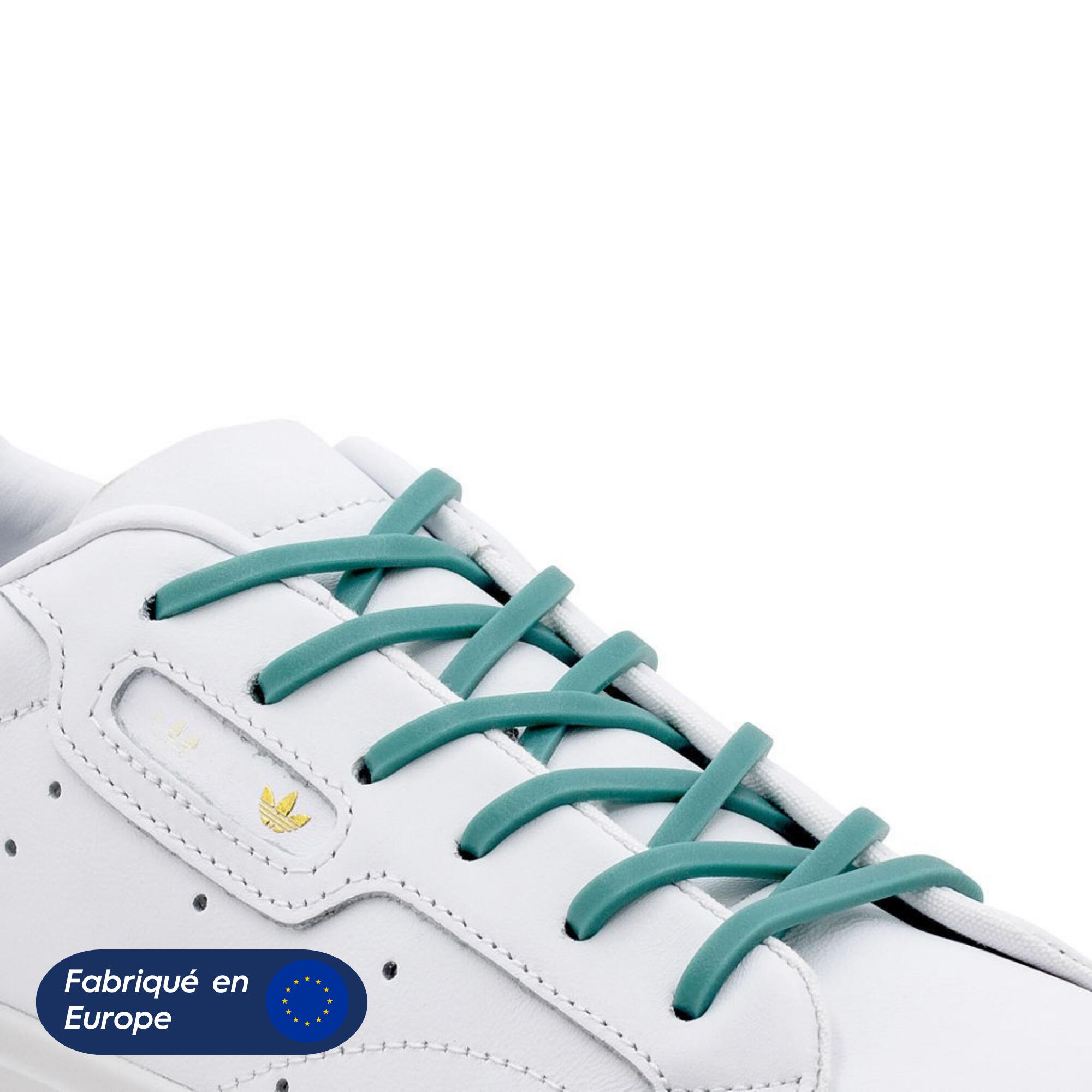 Lacets élastiques fins pour baskets sneakers silicone - vert caraïbes 2/8
