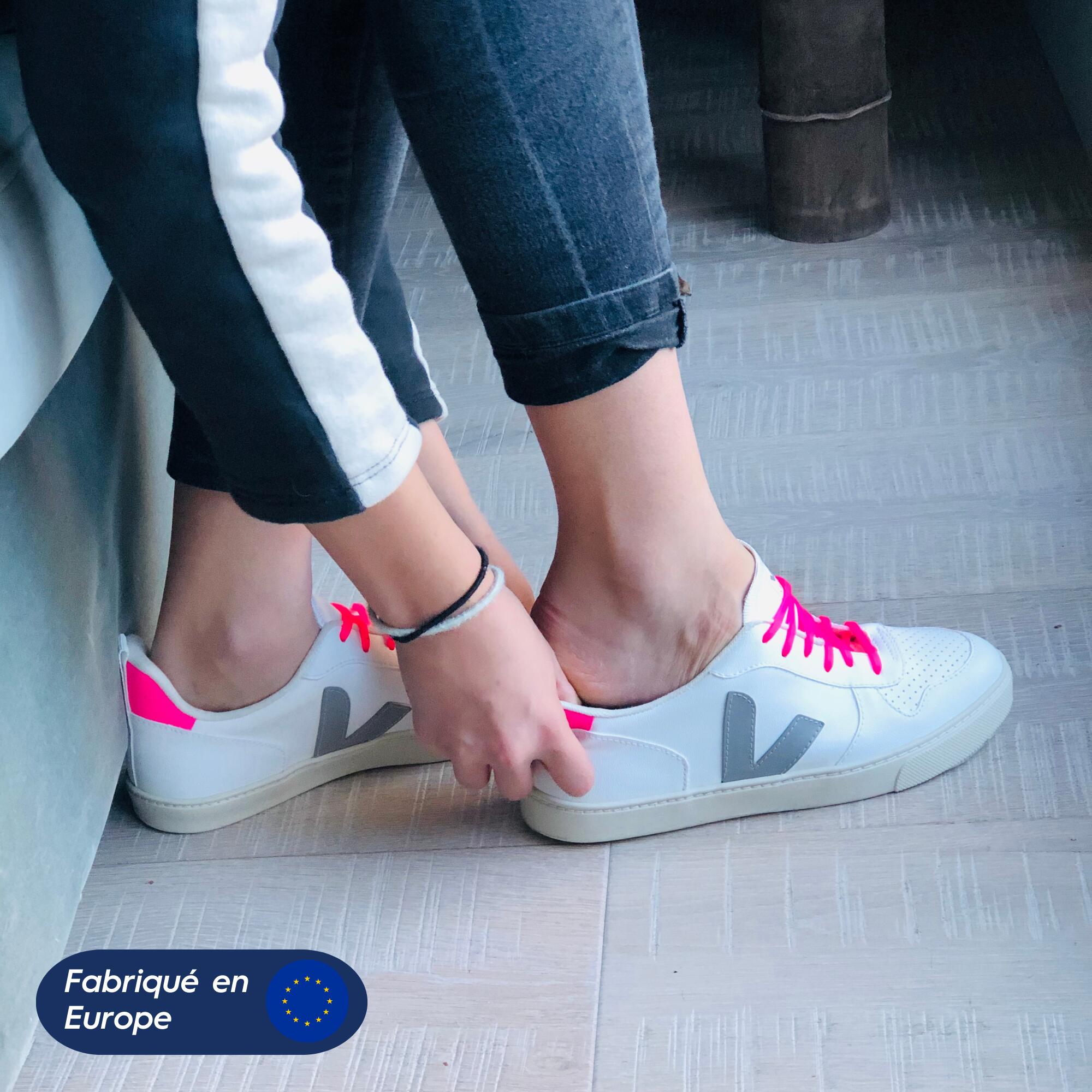 Lacets élastiques fins pour baskets sneakers silicone - rose fluo 3/8