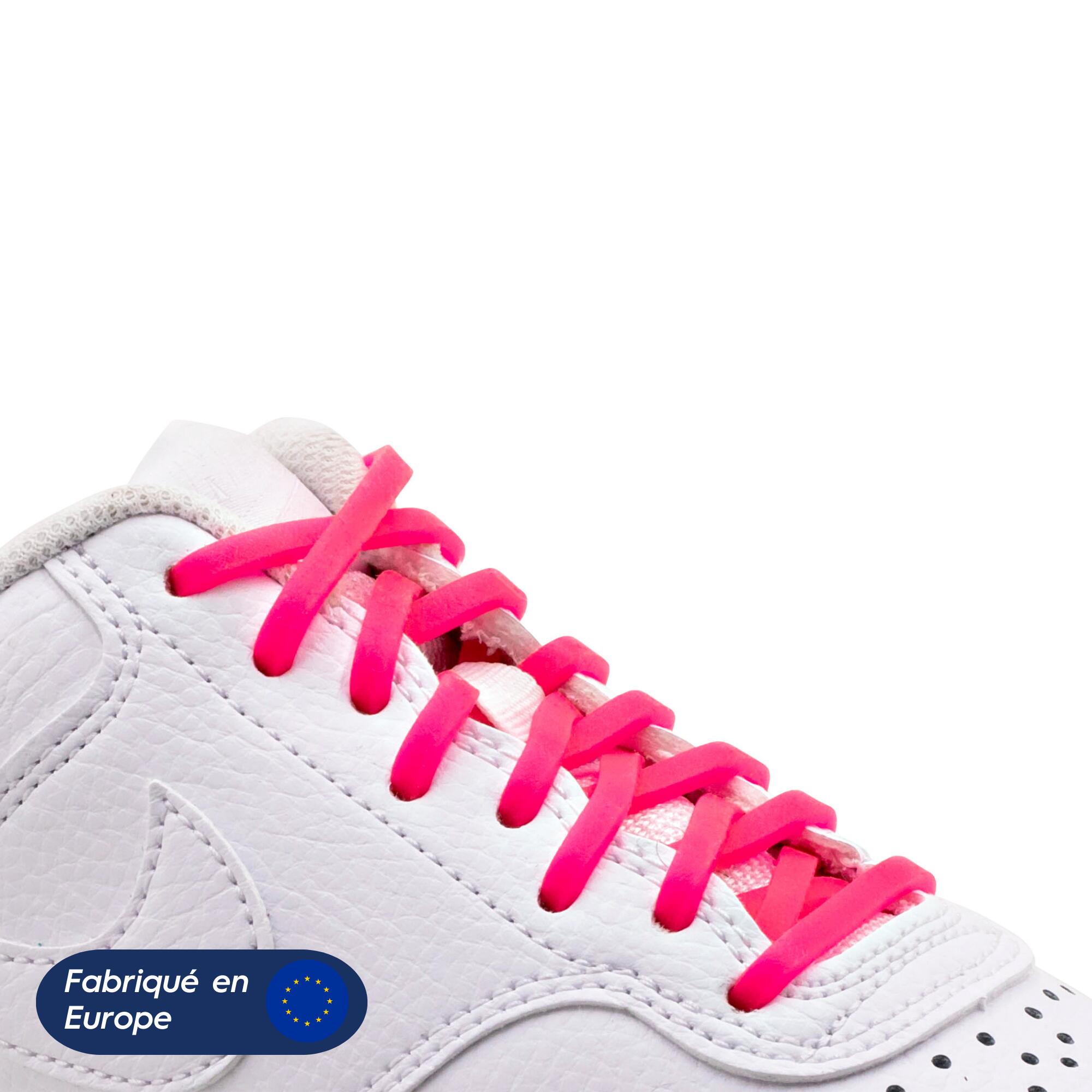 Lacets élastiques fins pour baskets sneakers silicone - rose fluo 2/8