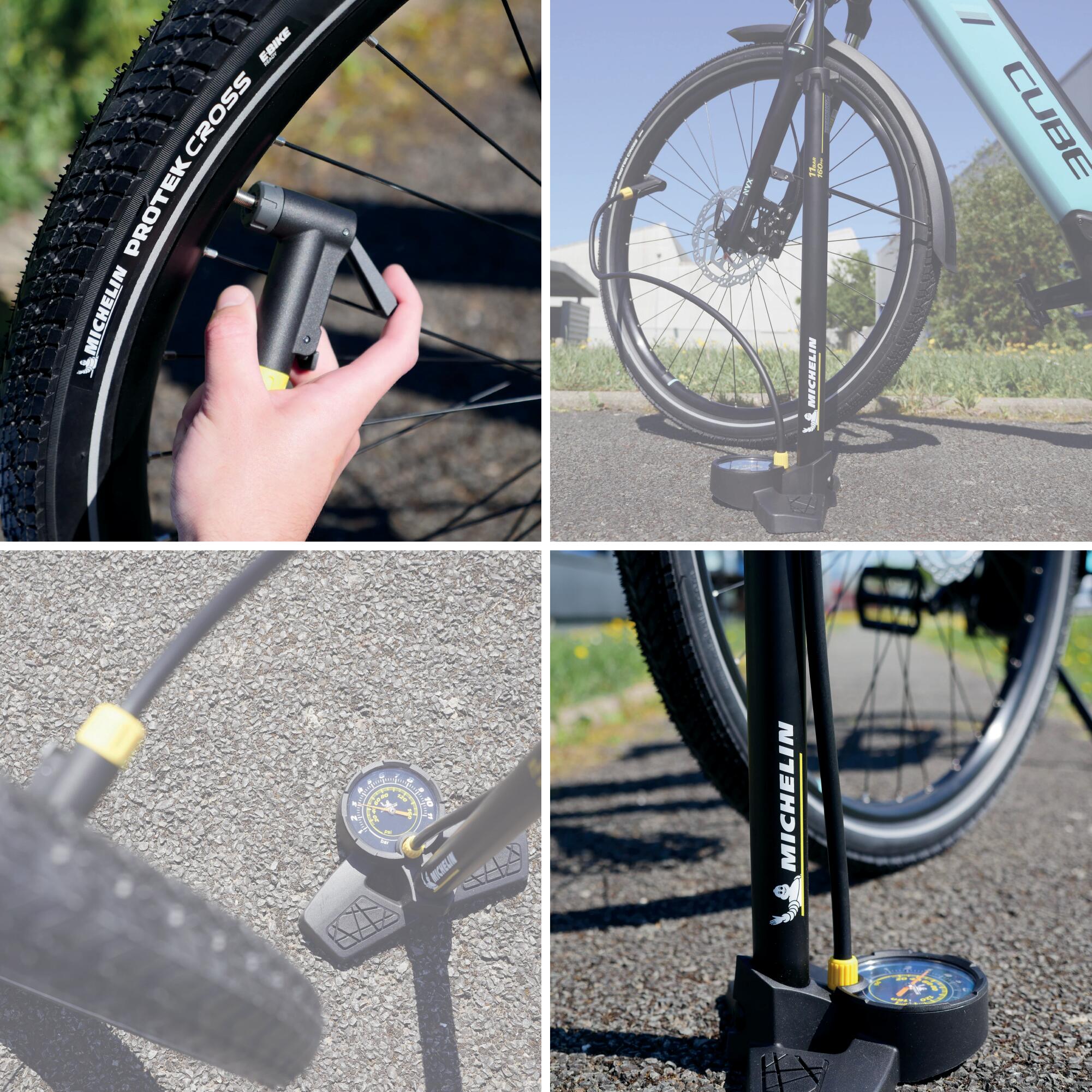 AIR CONTROL stalen fietsvoetpomp met manometer 5/7