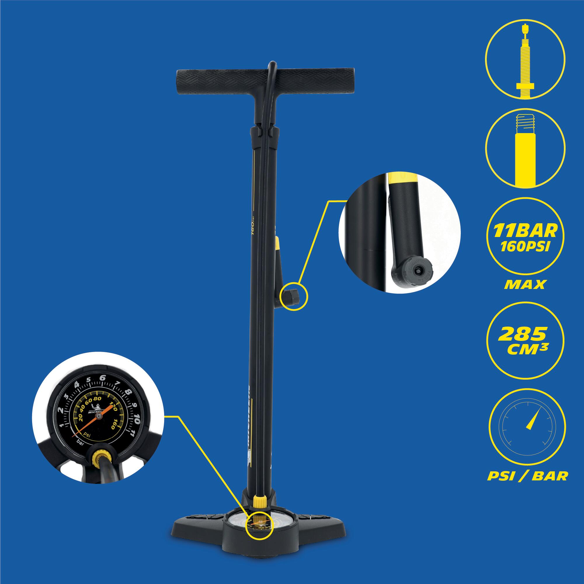 AIR CONTROL stalen fietsvoetpomp met manometer 3/7
