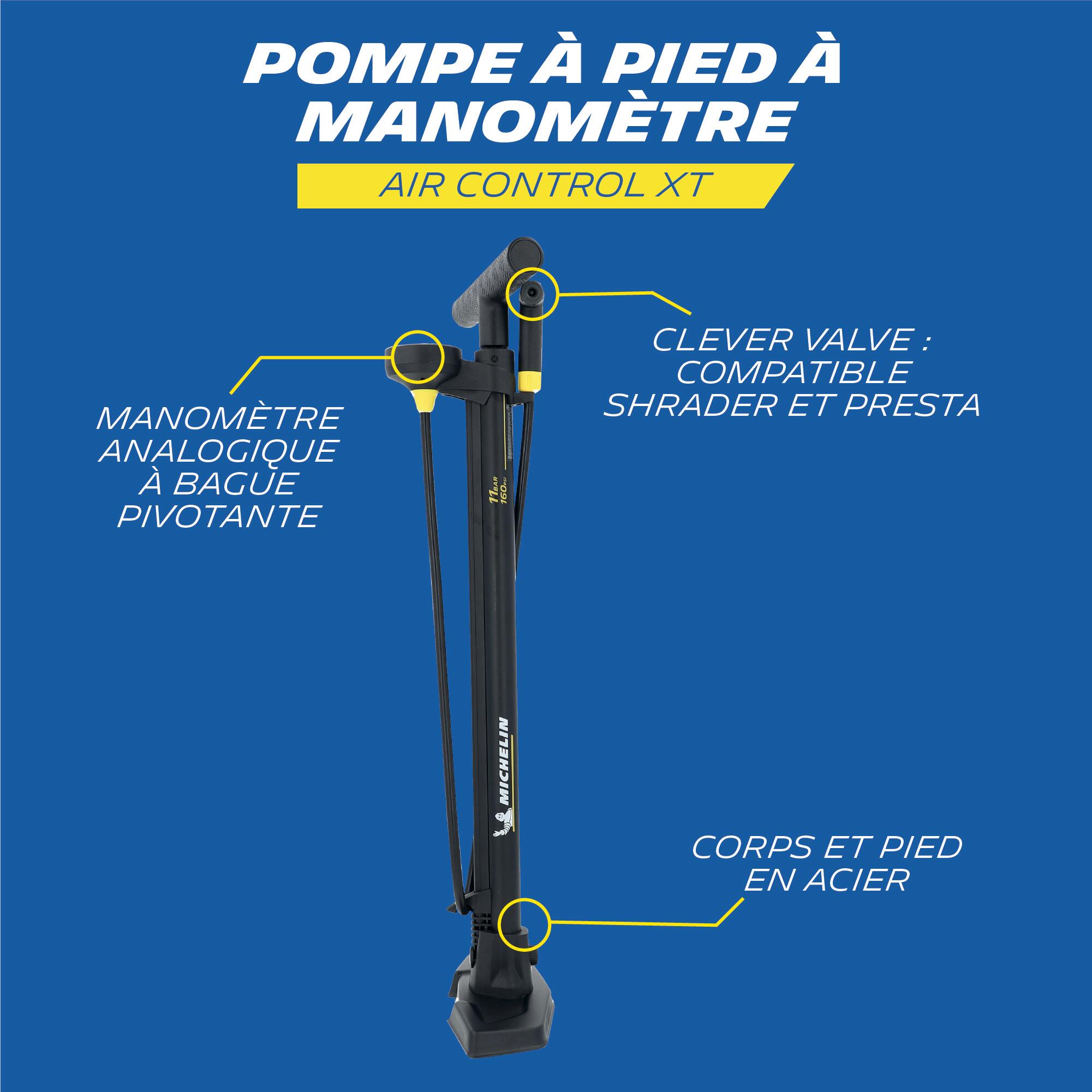 Pompe à vélo Pro - pompe sur pied en acier - manomètre monté sur le dessus - pompe à