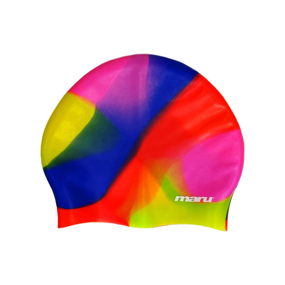 MARU Maru lang haar veelkleurige siliconen badmuts - roze/blauw/rood