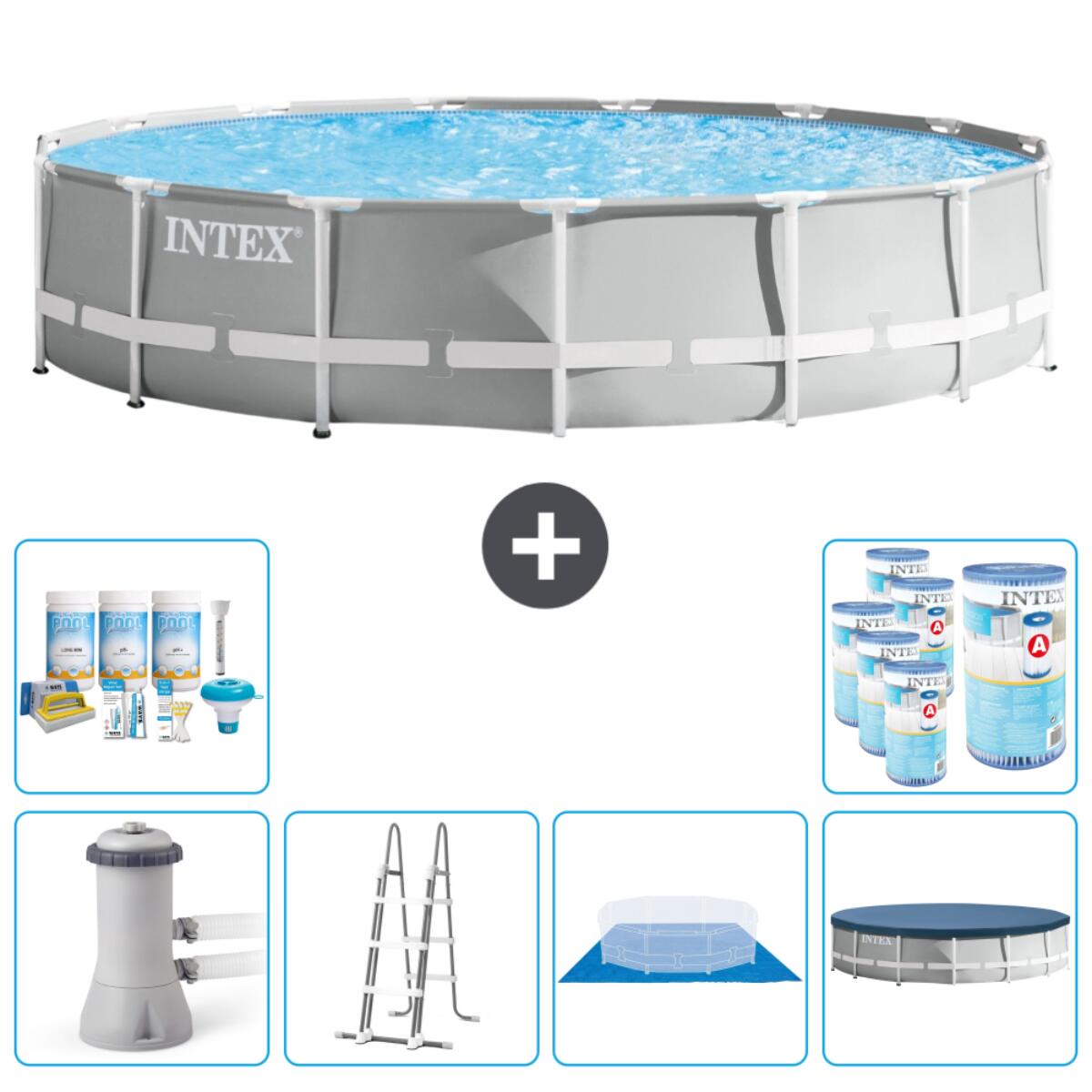 Intex - Piscine Ronde Prism Frame - 457x107 Cm + Accessoires Cb41 - Piscine - Gris - Taille Unique - Decathlon