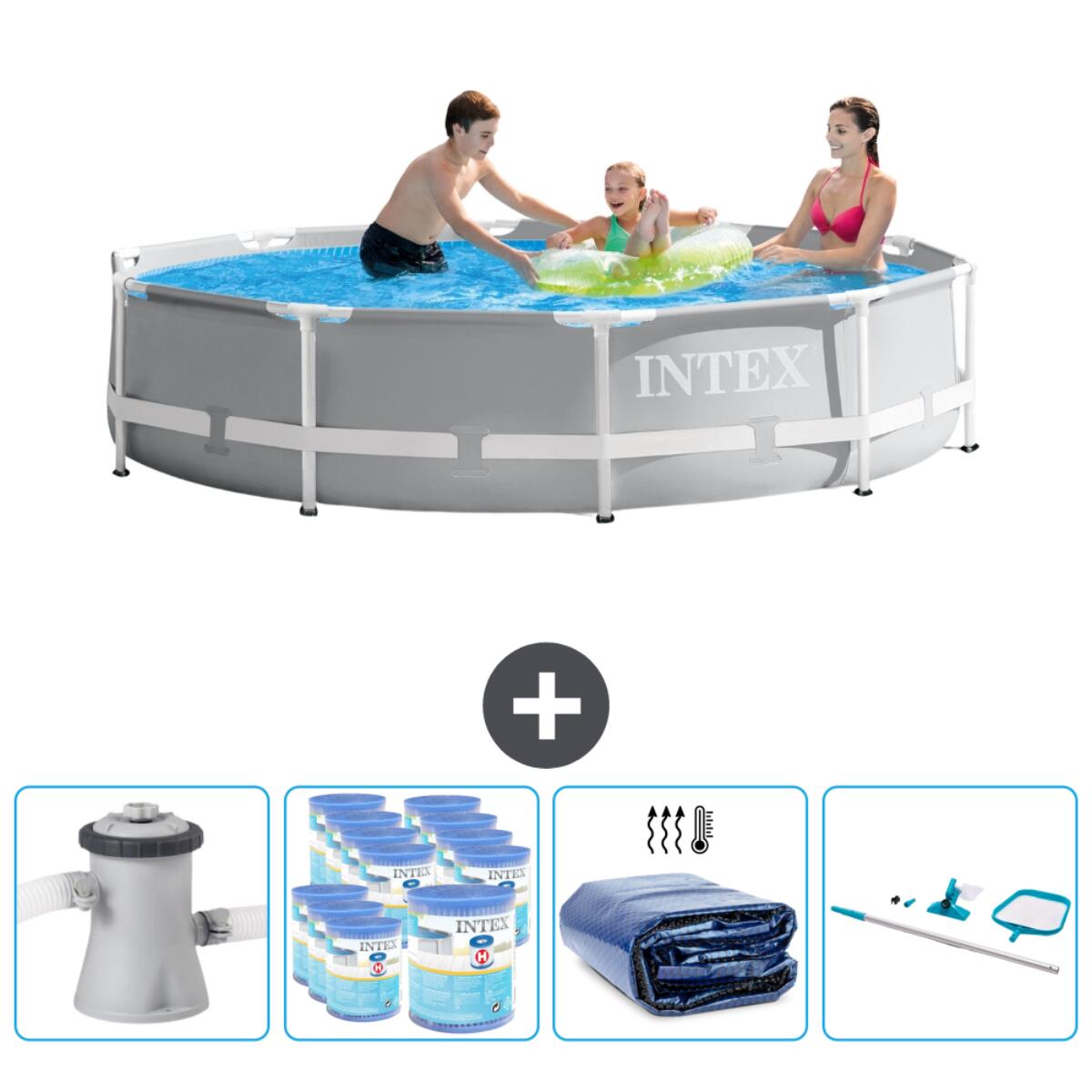 Intex - Piscine Ronde Prism Frame - 305x76 Cm + Accessoires Cb90 - Piscine - Gris - Taille Unique - Decathlon