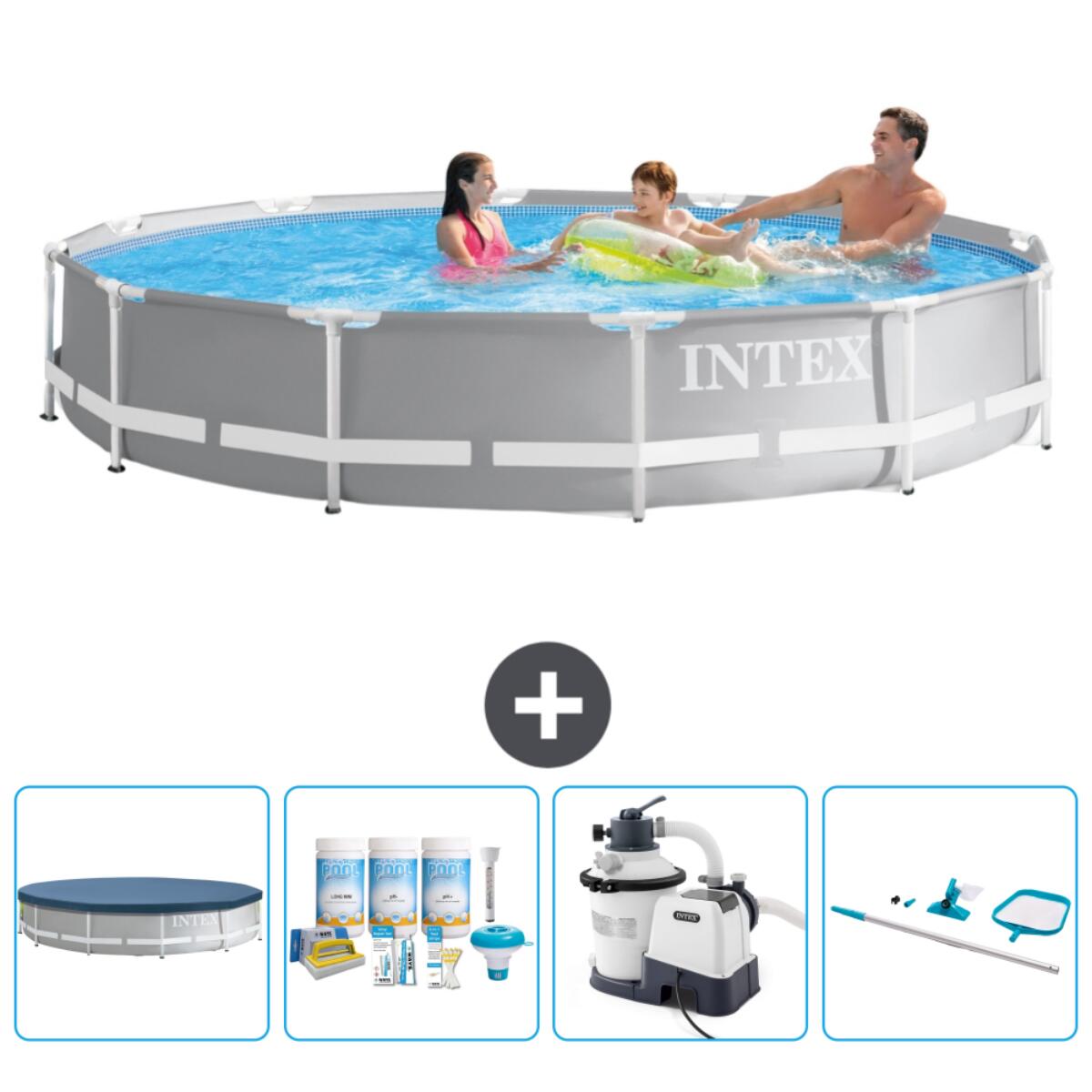 Intex - Piscine Ronde Prism Frame - 366x76 Cm + Accessoires Cb65 - Piscine - Gris - Taille Unique - Decathlon