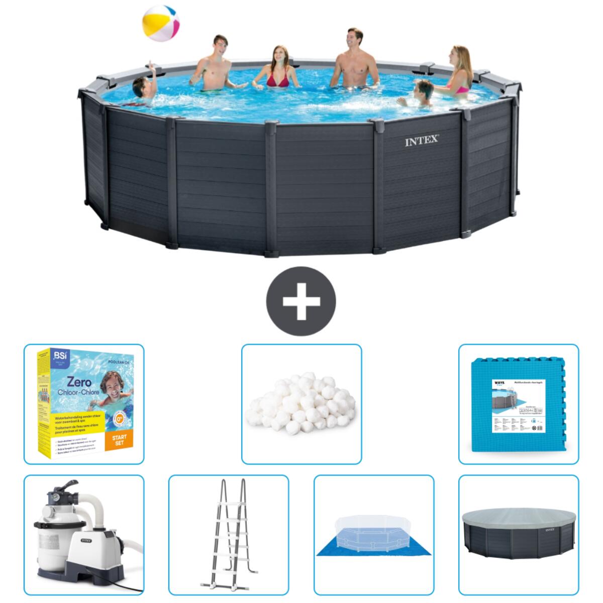 Intex - Piscine Ronde En Panneaux De Graphite - 478x124 Cm + Accessoires Cb48 - Piscine - Gris - Taille Unique - Decathlon