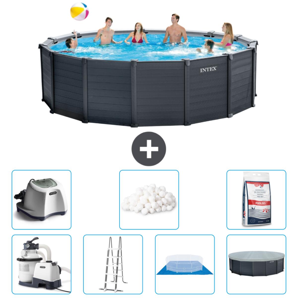 Intex - Piscine Ronde En Panneaux De Graphite - 478x124 Cm + Accessoires Cb58 - Piscine - Gris - Taille Unique - Decathlon