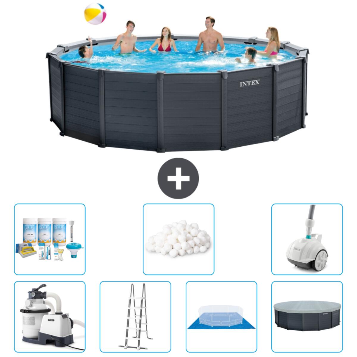 Intex - Piscine Ronde En Panneaux De Graphite - 478x124 Cm + Accessoires Cb45 - Piscine - Gris - Taille Unique - Decathlon