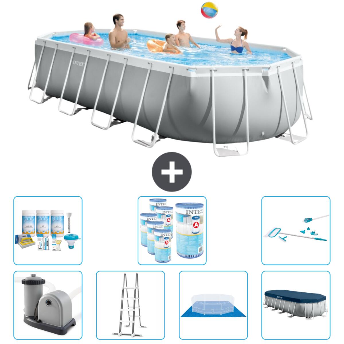 Intex - Piscine Ovale Prism Frame - 610x305x122 Cm + Accessoires Cb46 - Piscine - Gris - Taille Unique - Decathlon