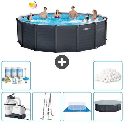 Piscine ronde en panneaux de graphite - 478x124 cm + Accessoires CB41
