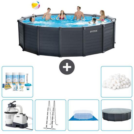 Piscine ronde en panneaux de graphite - 478x124 cm + Accessoires CB41