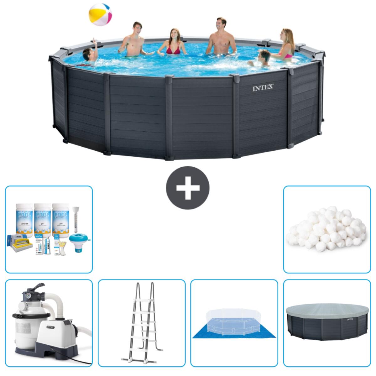 Intex - Piscine Ronde En Panneaux De Graphite - 478x124 Cm + Accessoires Cb41 - Piscine - Gris - Taille Unique - Decathlon