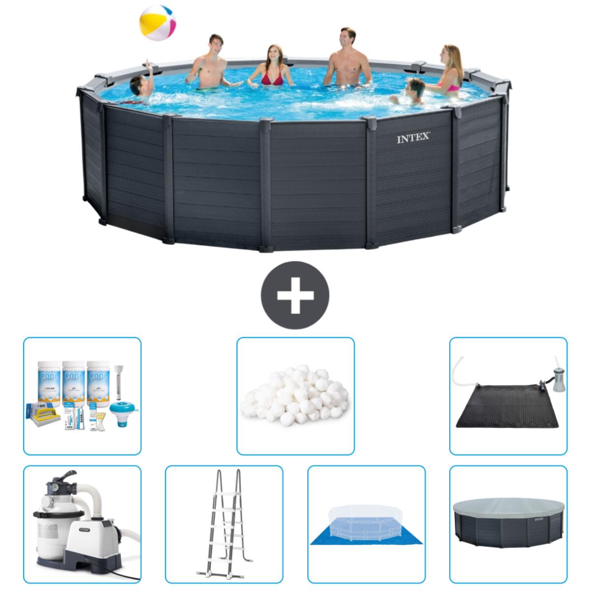 Intex - Piscine Ronde En Panneaux De Graphite - 478x124 Cm + Accessoires Cb44 - Piscine - Gris - Taille Unique - Decathlon
