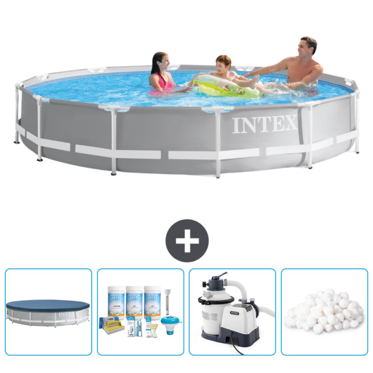 Intex - Piscine Ronde Prism Frame - 366x76 Cm + Accessoires Cb63 - Piscine - Gris - Taille Unique - Decathlon