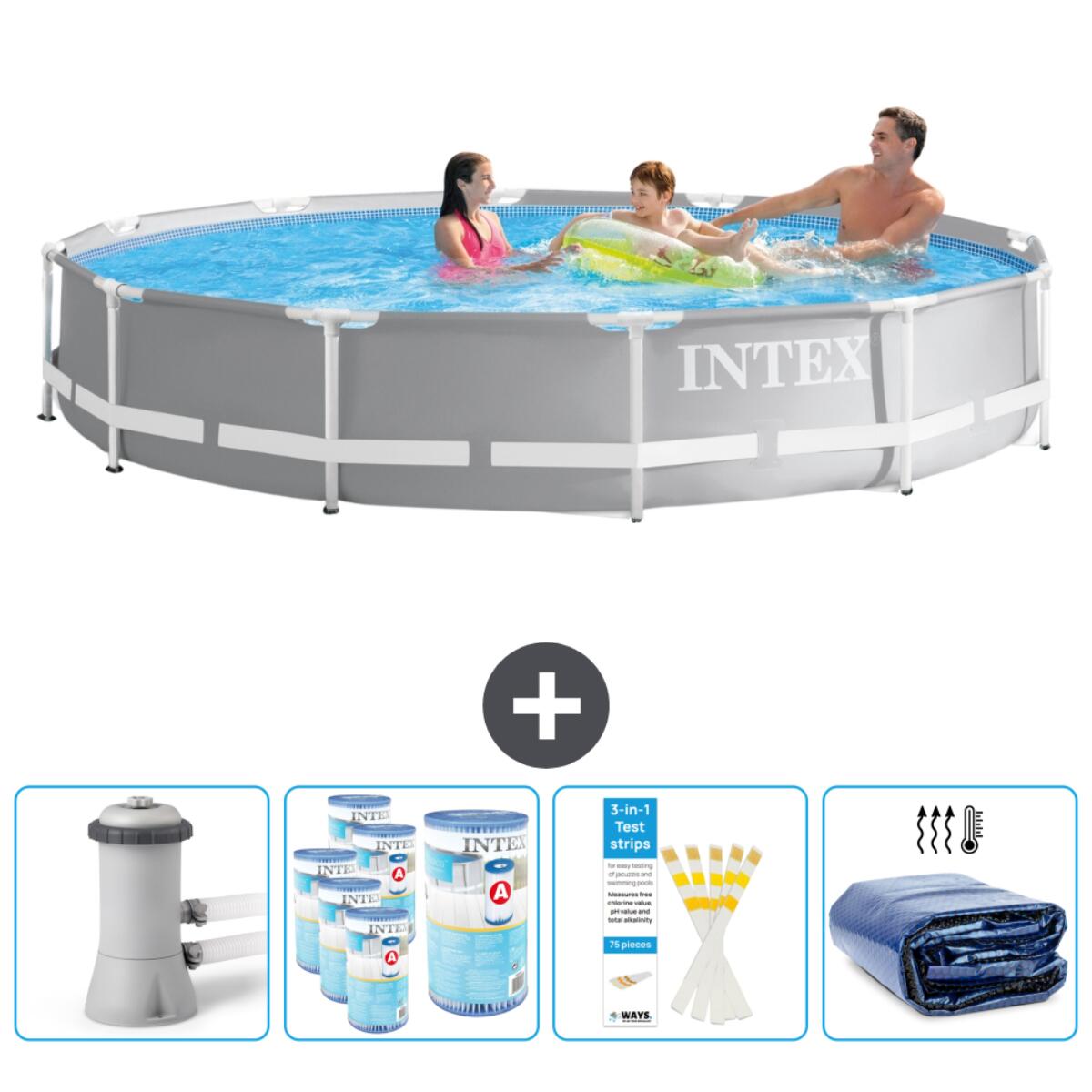 Intex - Piscine Ronde Prism Frame - 366x76 Cm + Accessoires Cb86 - Piscine - Gris - Taille Unique - Decathlon