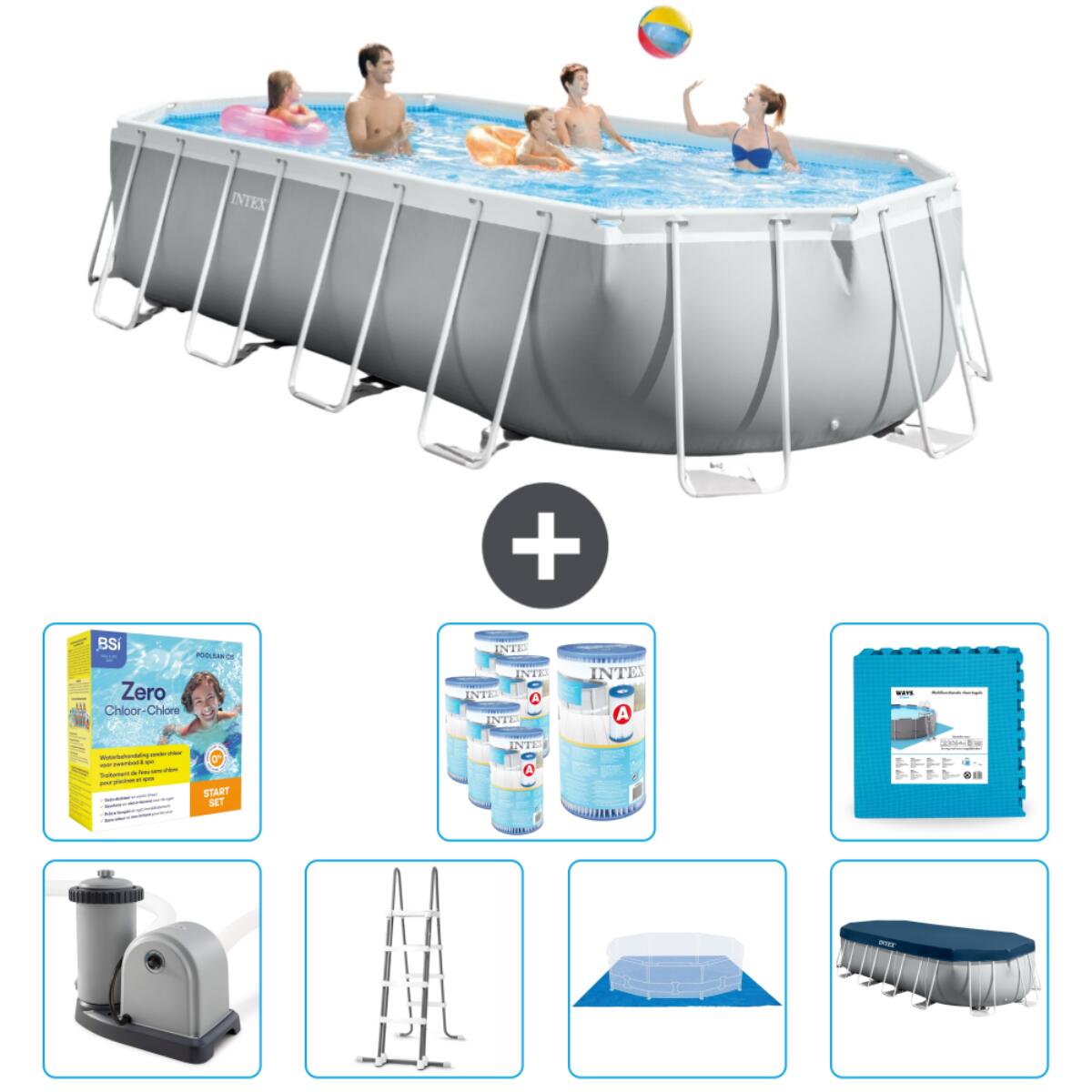 Intex - Piscine Ovale Prism Frame - 610x305x122 Cm + Accessoires Cb48 - Piscine - Gris - Taille Unique - Decathlon