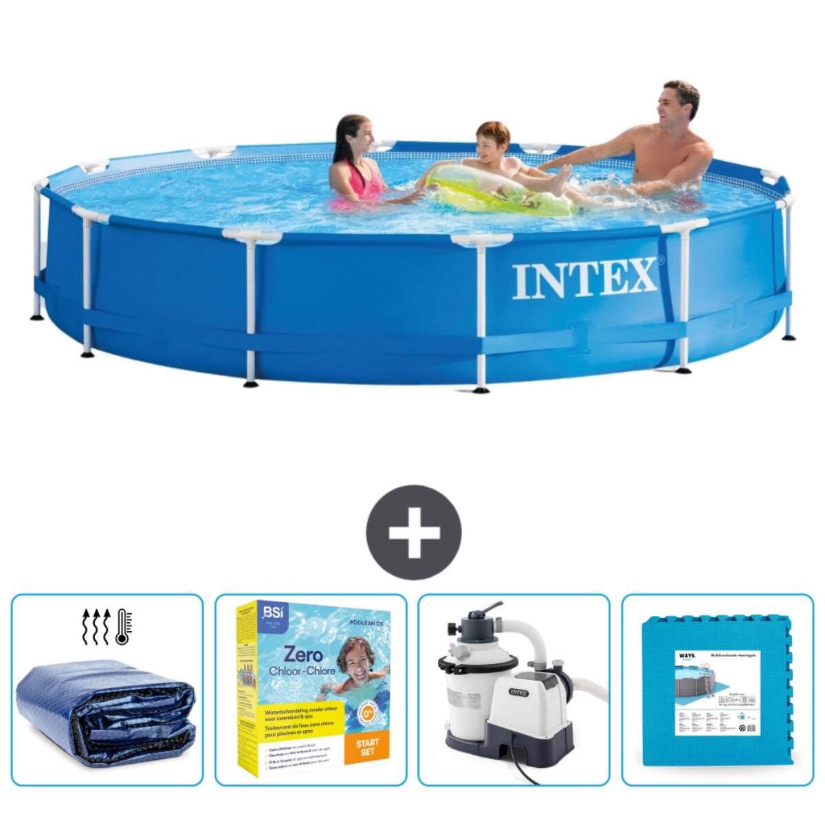 Intex - Piscine À Cadre Ronde - 366x76 Cm + Accessoires Cb67 - Piscine - Bleu - Taille Unique - Decathlon