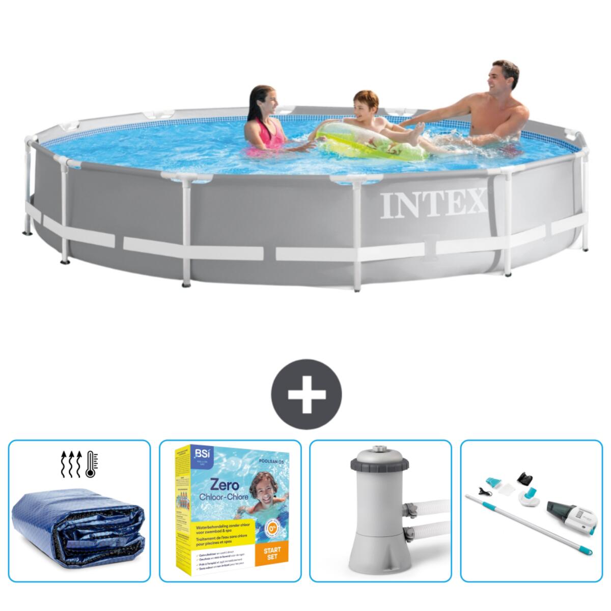 Intex - Piscine Ronde Prism Frame - 366x76 Cm + Accessoires Cb12 - Piscine - Gris - Taille Unique - Decathlon