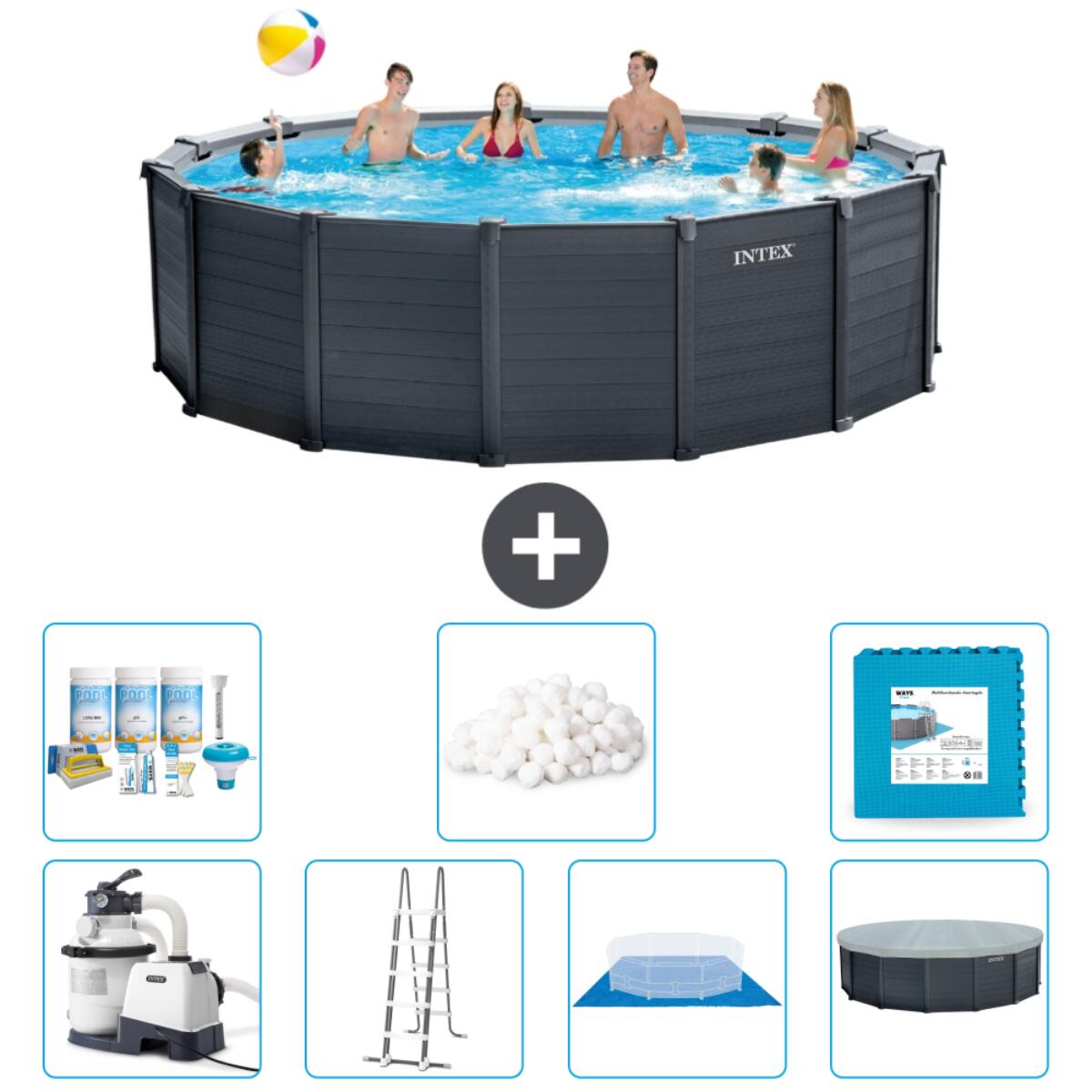 Intex - Piscine Ronde En Panneaux De Graphite - 478x124 Cm + Accessoires Cb42 - Piscine - Gris - Taille Unique - Decathlon