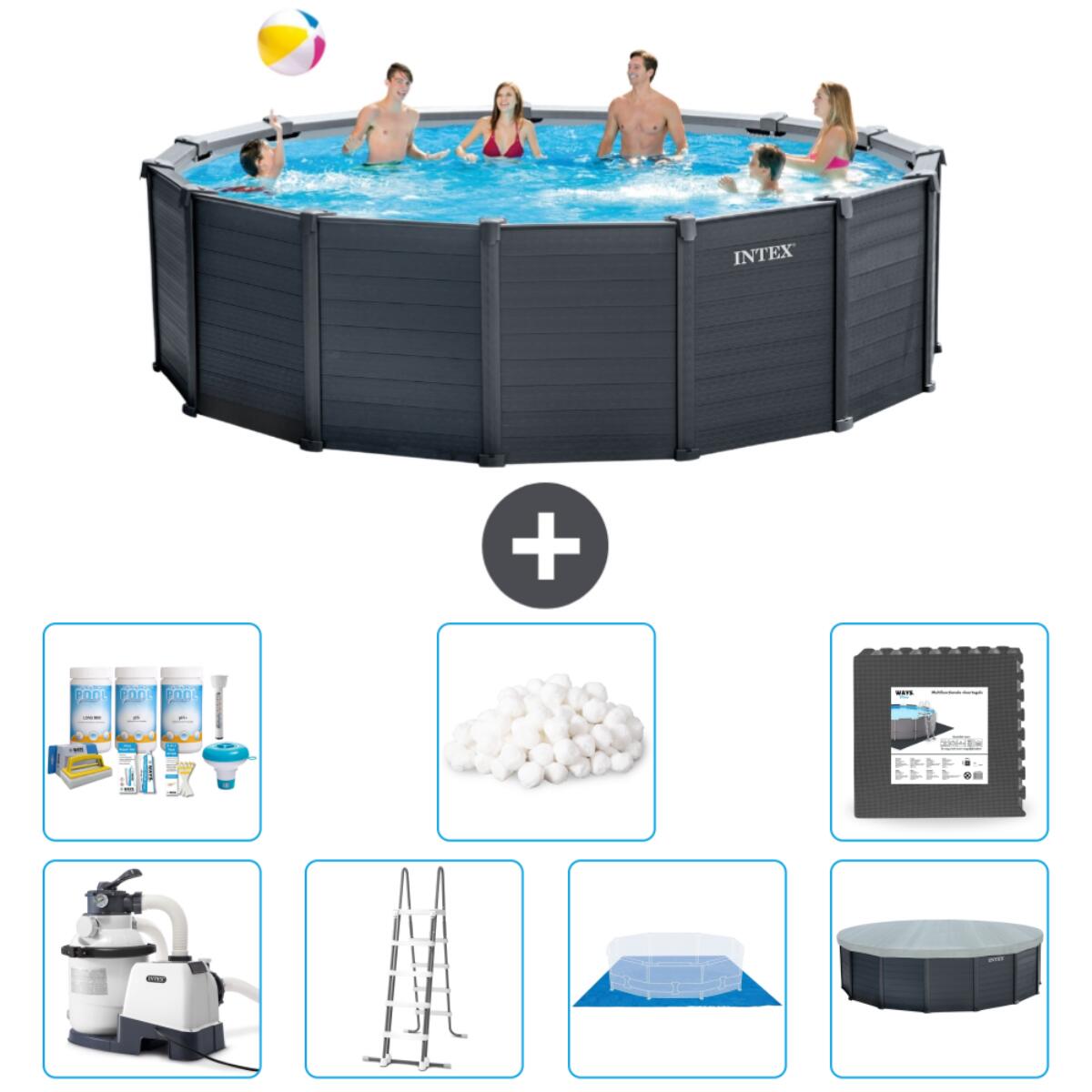 Intex - Piscine Ronde En Panneaux De Graphite - 478x124 Cm + Accessoires Cb43 - Piscine - Gris - Taille Unique - Decathlon