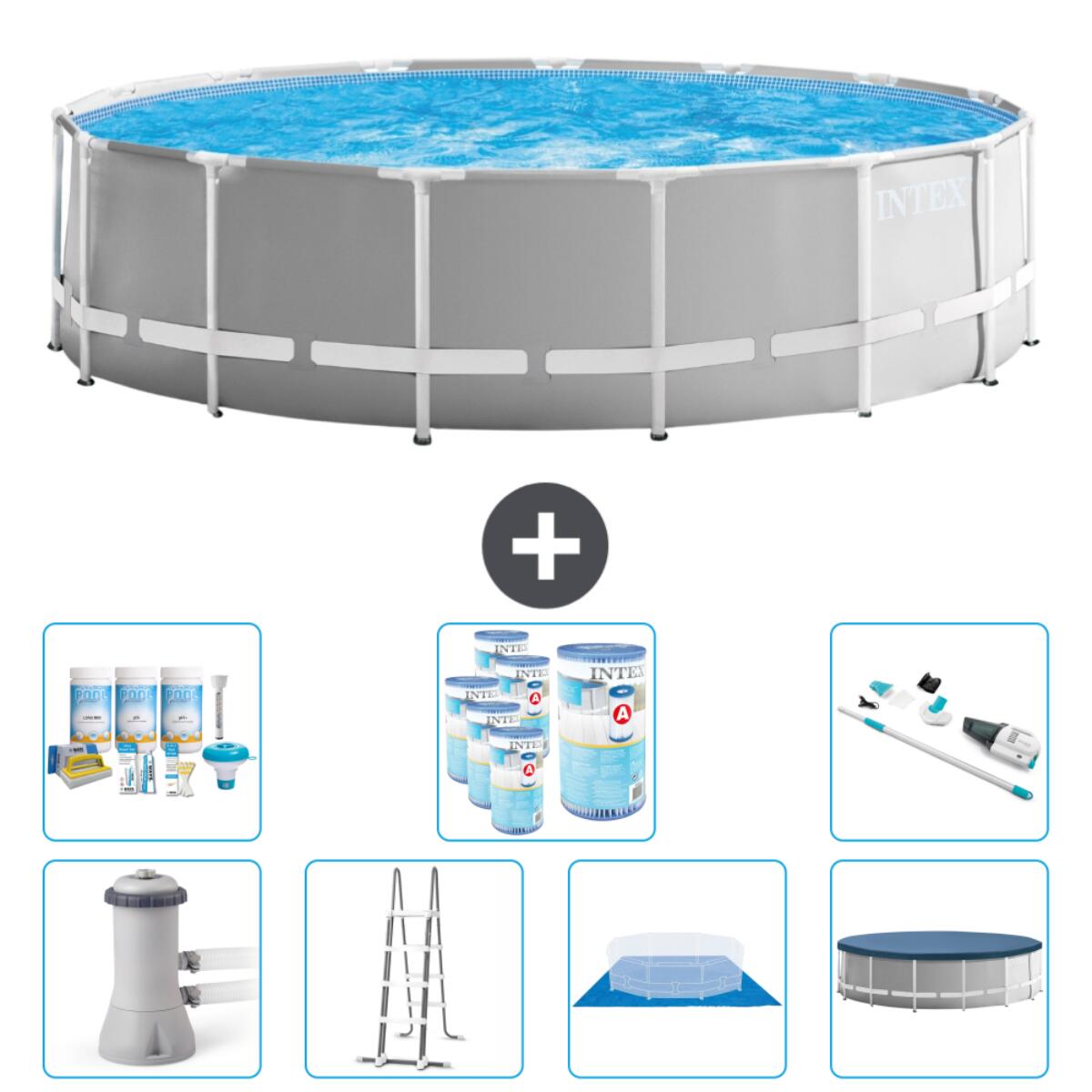Intex - Piscine Ronde Prism Frame - 457x122 Cm + Accessoires Cb45 - Piscine - Gris - Taille Unique - Decathlon