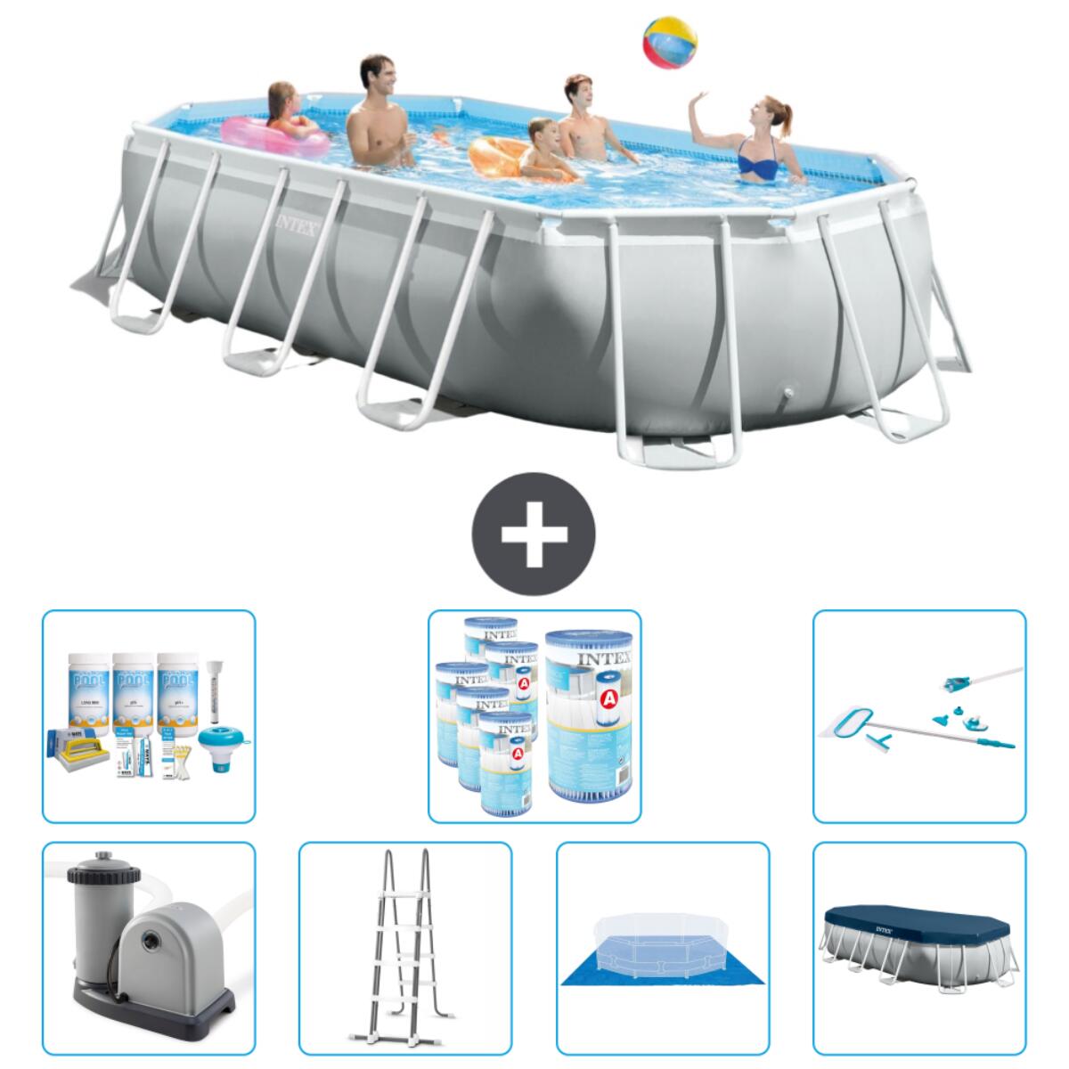 Intex - Piscine Ovale Prism Frame - 503x274x122 Cm + Accessoires Cb46 - Piscine - Gris - Taille Unique - Decathlon