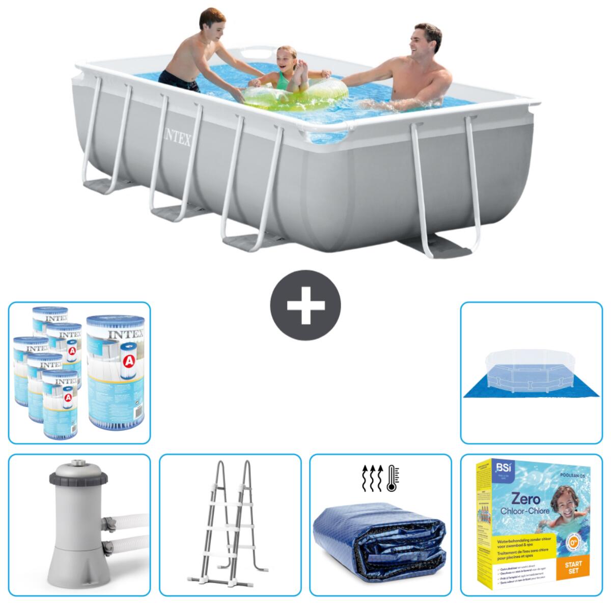 Intex - Piscine Rectangulaire Prism Frame - 300x175x80 Cm + Accessoires Cb35 - Piscine - Gris - Taille Unique - Decathlon