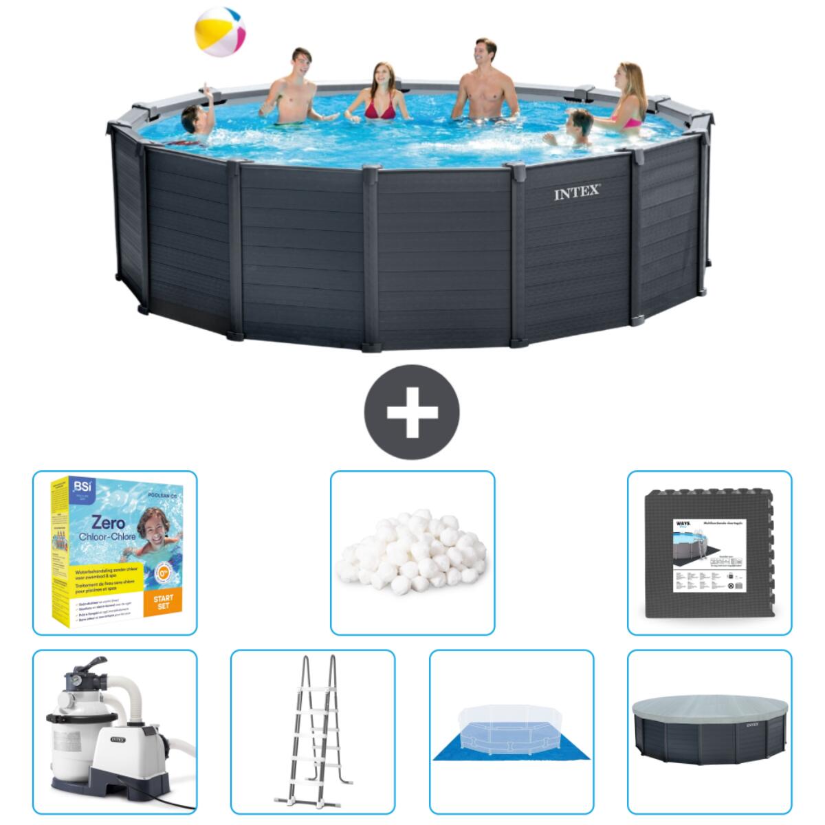 Intex - Piscine Ronde En Panneaux De Graphite - 478x124 Cm + Accessoires Cb49 - Piscine - Gris - Taille Unique - Decathlon