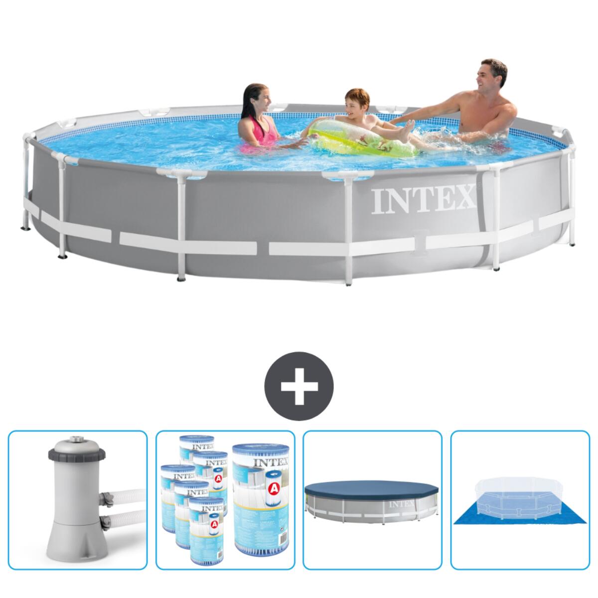 Intex - Piscine Ronde Prism Frame - 366x76 Cm + Accessoires Cb88 - Piscine - Gris - Taille Unique - Decathlon