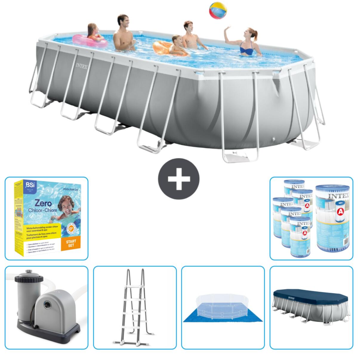 Intex - Piscine Ovale Prism Frame - 610x305x122 Cm + Accessoires Cb47 - Piscine - Gris - Taille Unique - Decathlon