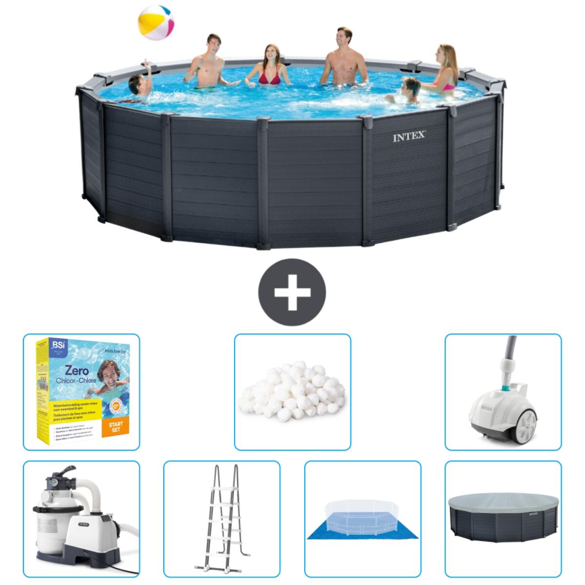 Intex - Piscine Ronde En Panneaux De Graphite - 478x124 Cm + Accessoires Cb51 - Piscine - Gris - Taille Unique - Decathlon