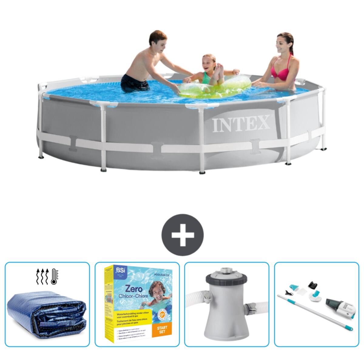 Intex - Piscine Ronde Prism Frame - 305x76 Cm + Accessoires Cb12 - Piscine - Gris - Taille Unique - Decathlon