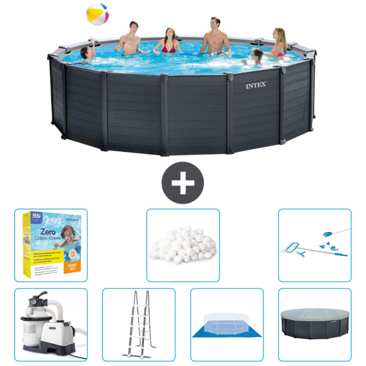 Intex - Piscine Ronde En Panneaux De Graphite - 478x124 Cm + Accessoires Cb52 - Piscine - Gris - Taille Unique - Decathlon