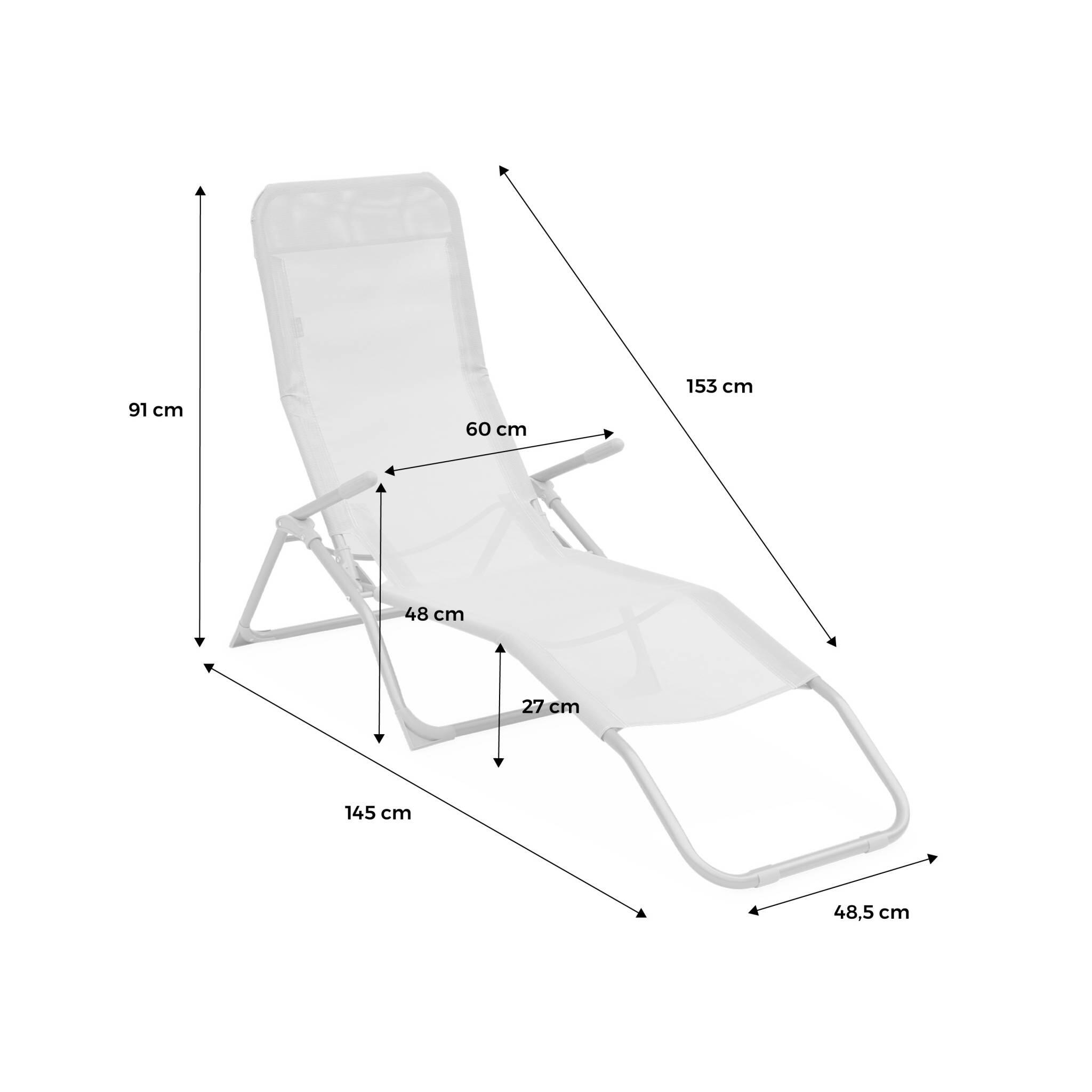 Espreguiçadeira dobrável textilene com 2 posições, set de 2, Branco 5/6
