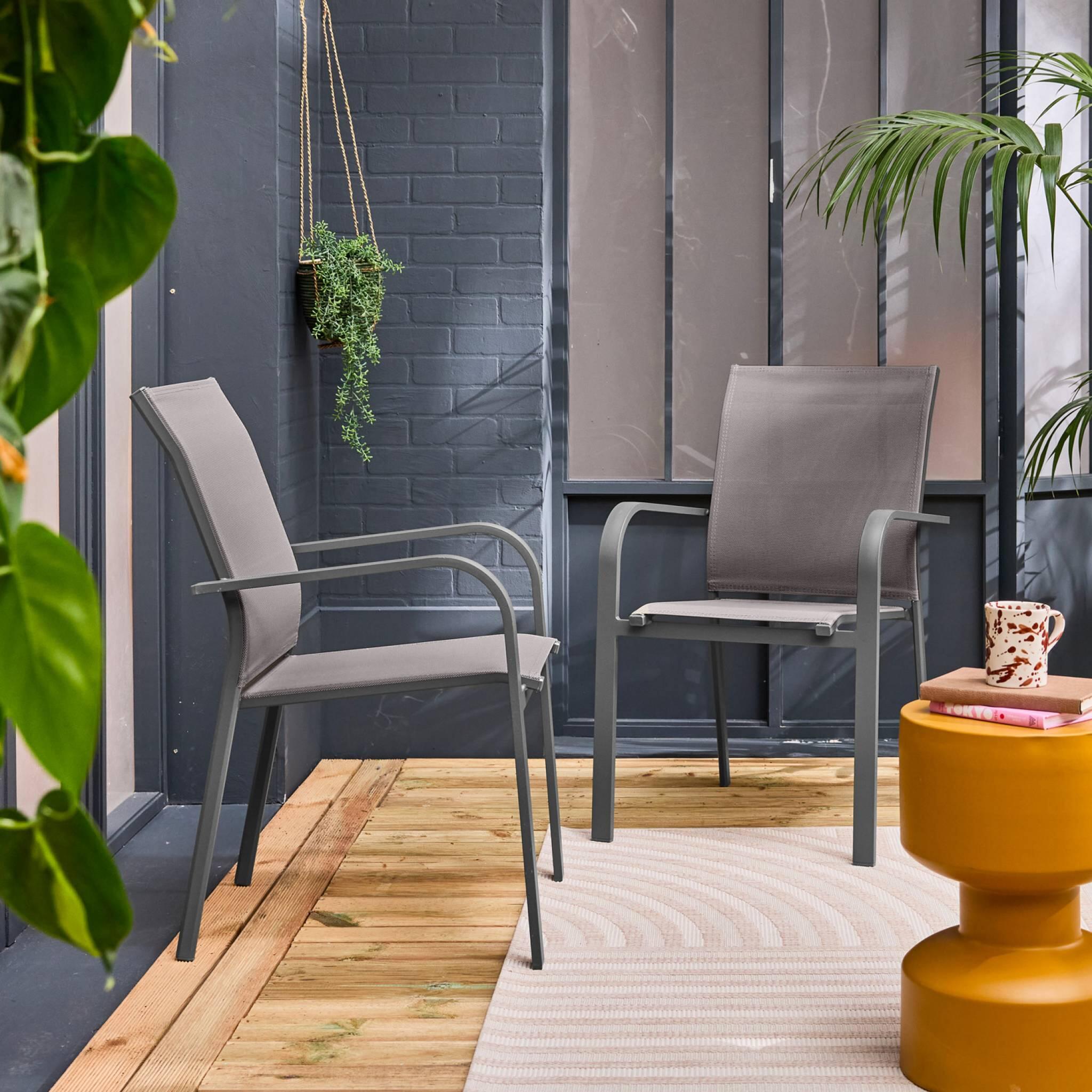 Silla de jardín apilable de aluminio y textileno, set de 2, Antracita 2/6