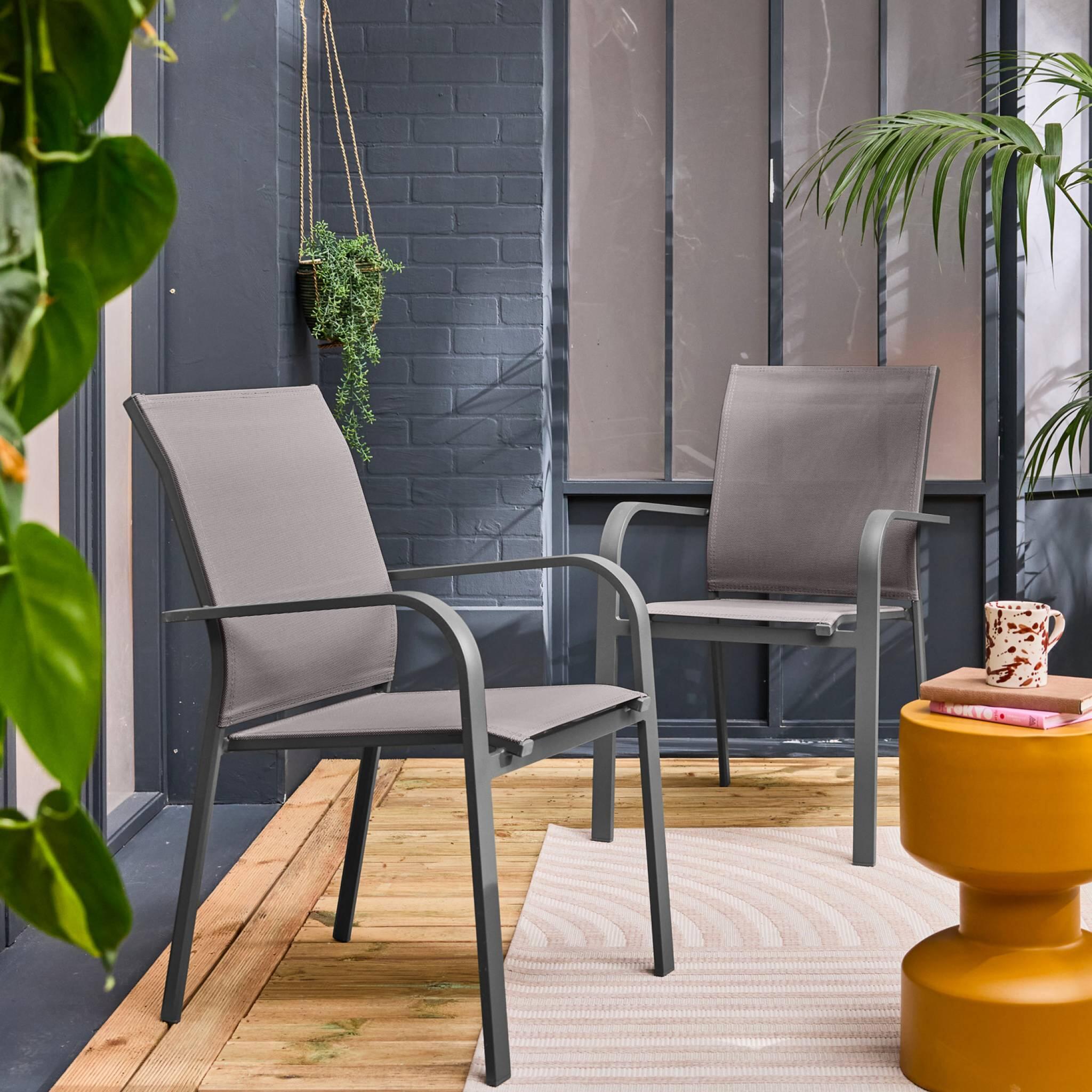 Silla de jardín apilable de aluminio y textileno, set de 2, Antracita 3/6