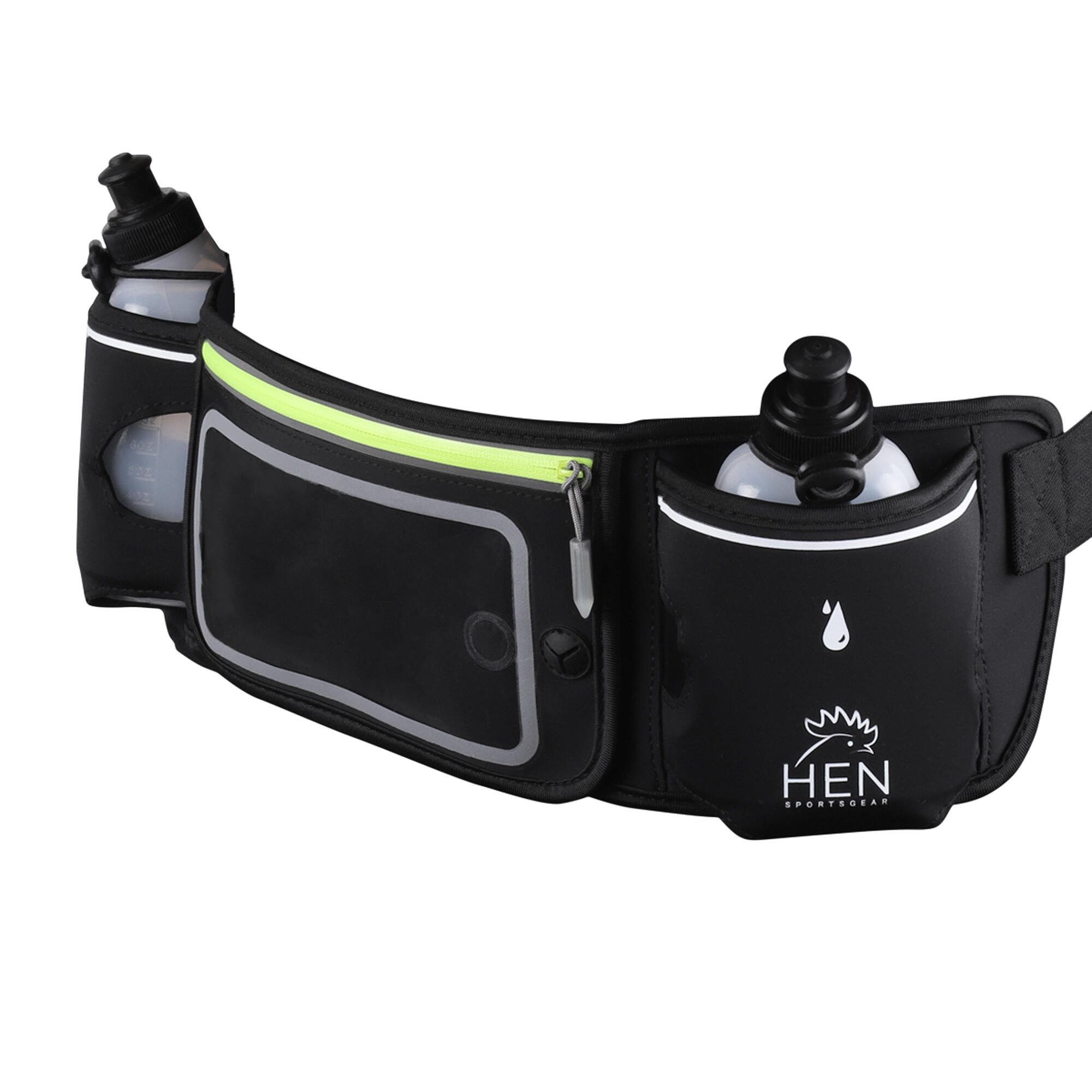 Hen Sportsgear - Sacoche De Sport Avec 2 Bidons - Ceinture Pour Boire - Ceinture De Course - Ceinture Porte-bidon - Noir - Taille Unique - Decathlon