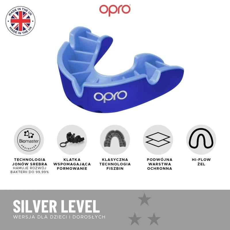 Protector bucal OPRO Silver pentru adulți RED & BLUE